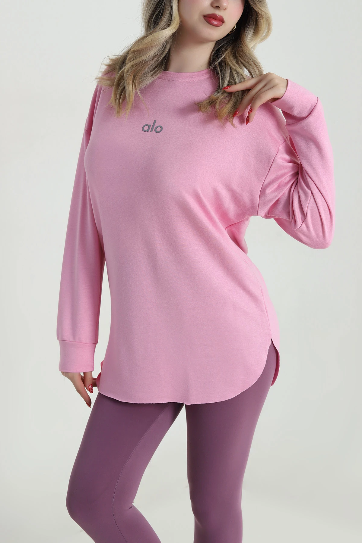Pembe Baskılı Kristal Kadın Sweat Tunik 485140