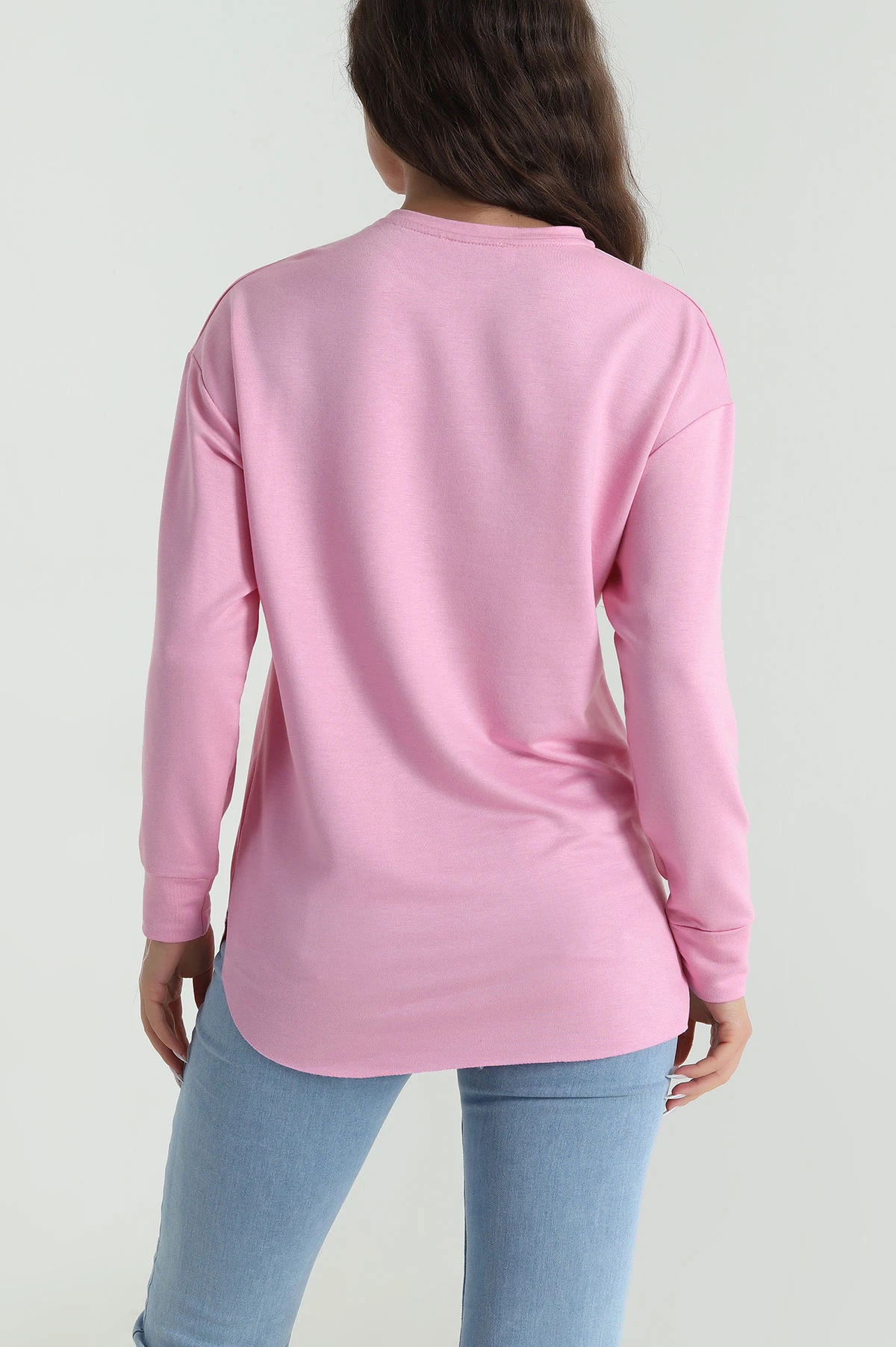 Pembe Baskılı Kristal Kadın Sweat Tunik 485149