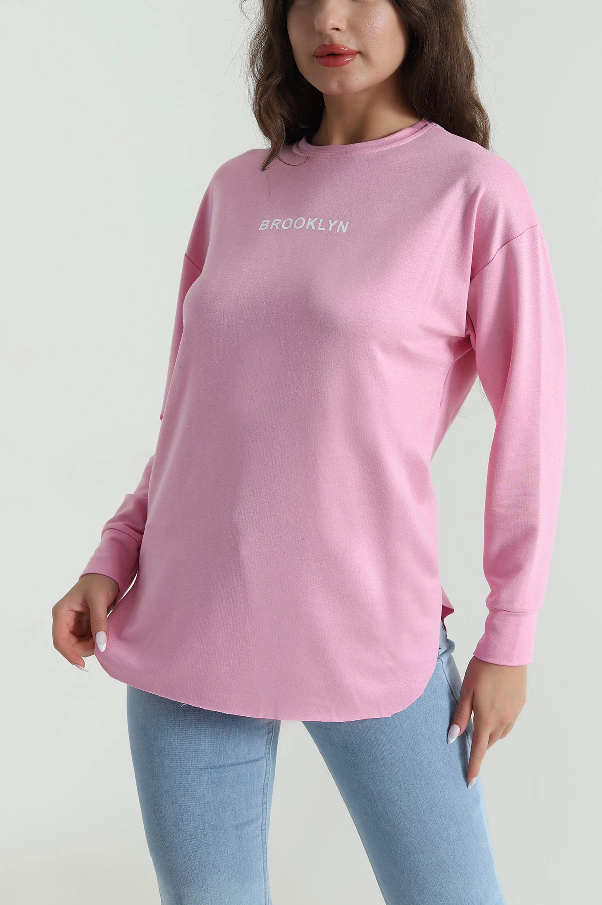 Pembe Baskılı Kristal Kadın Sweat Tunik 485149