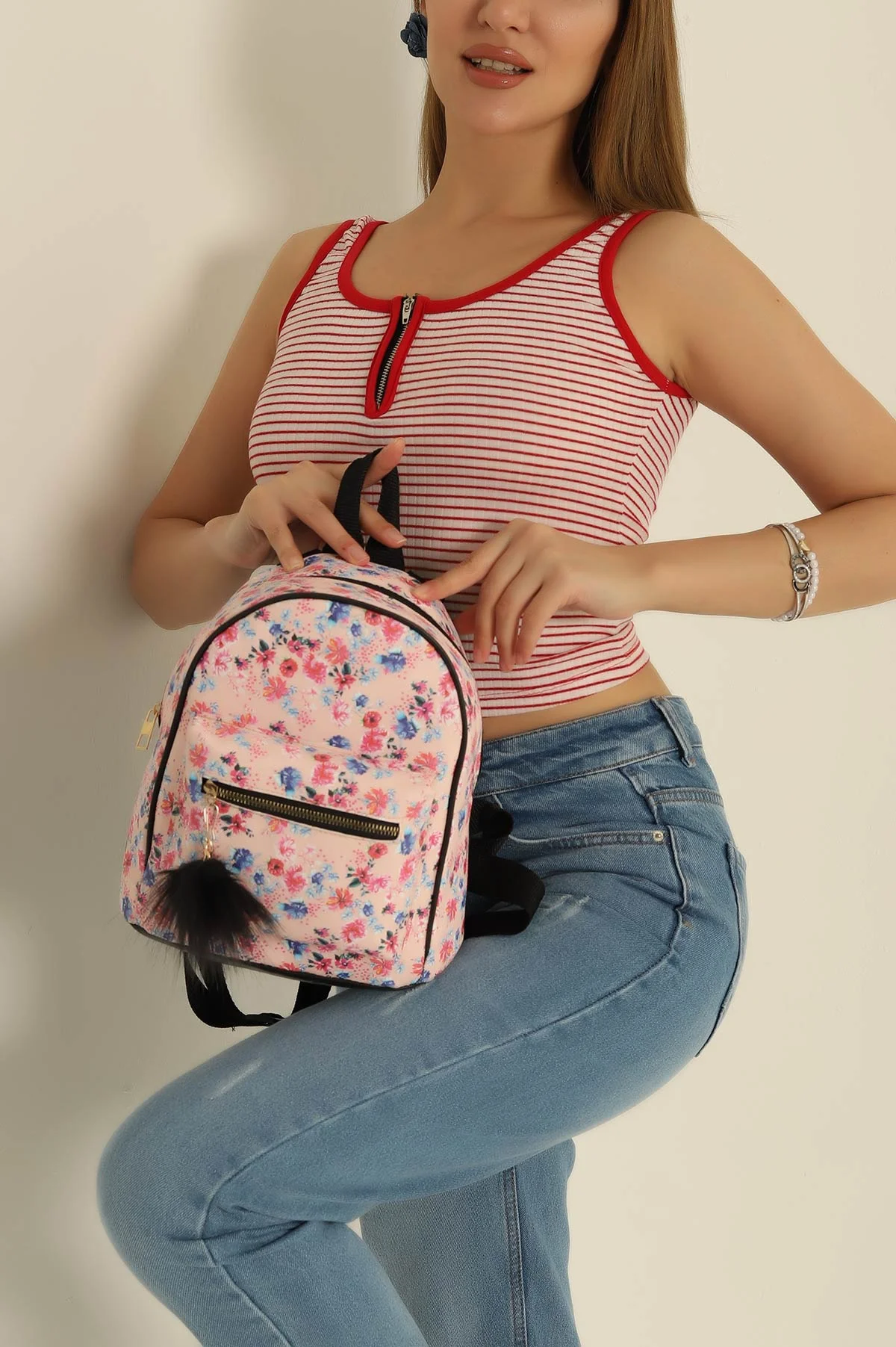 Pembe Baskılı Mini Boy Sırt Çantası 277822