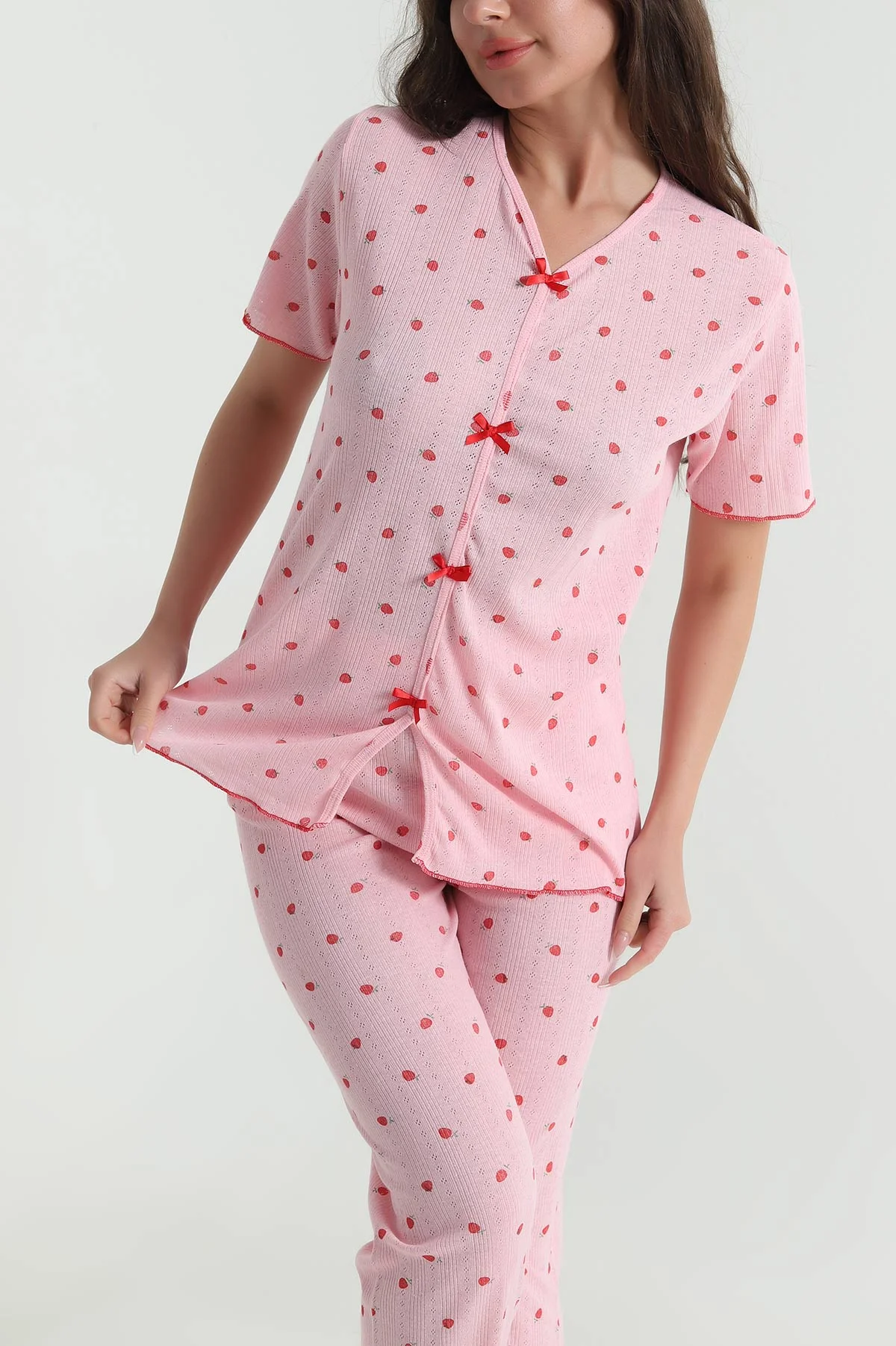 Pembe Baskılı Pointel Kadın Pijama Takımı 463564