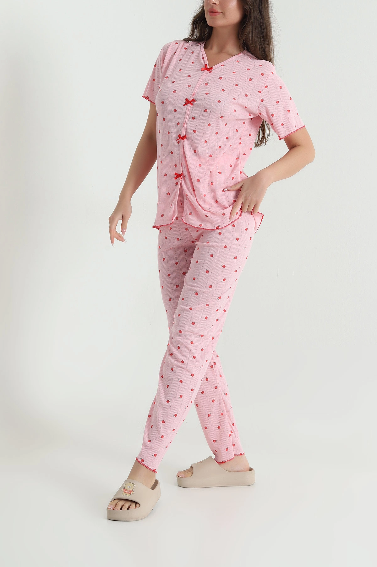 Pembe Baskılı Pointel Kadın Pijama Takımı 463564