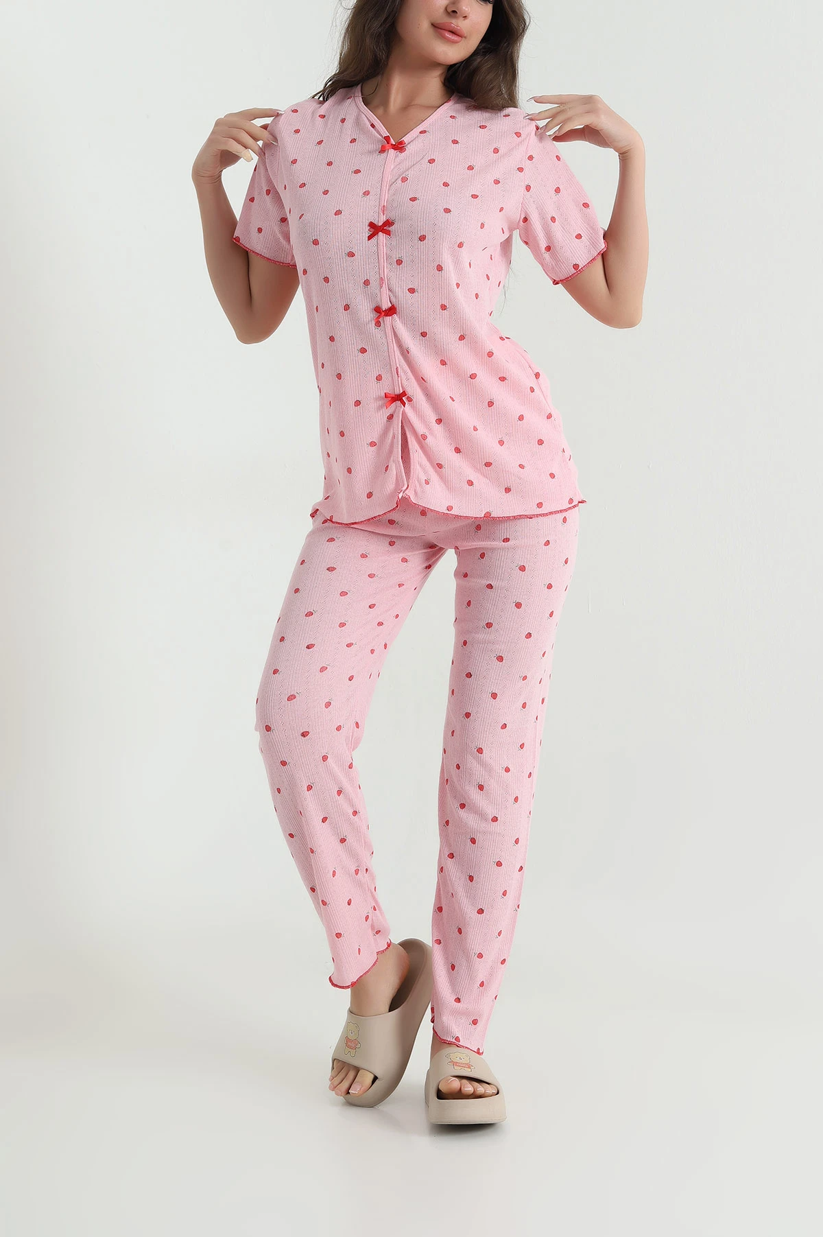 Pembe Baskılı Pointel Kadın Pijama Takımı 463564