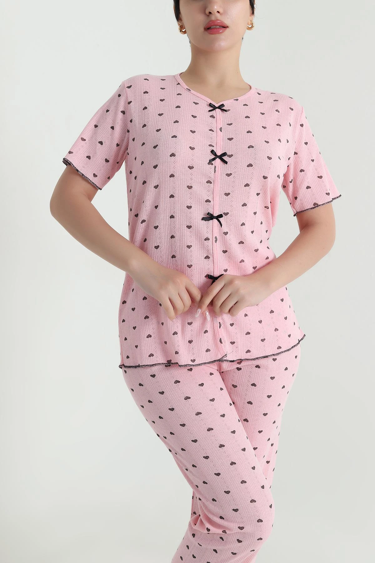 Pembe Baskılı Pointel Kadın Pijama Takımı 463565