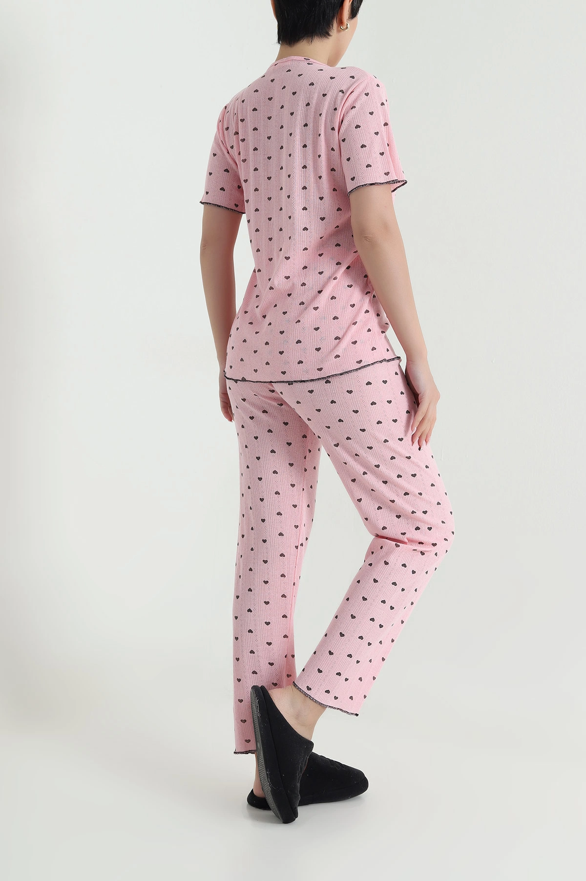 Pembe Baskılı Pointel Kadın Pijama Takımı 463565