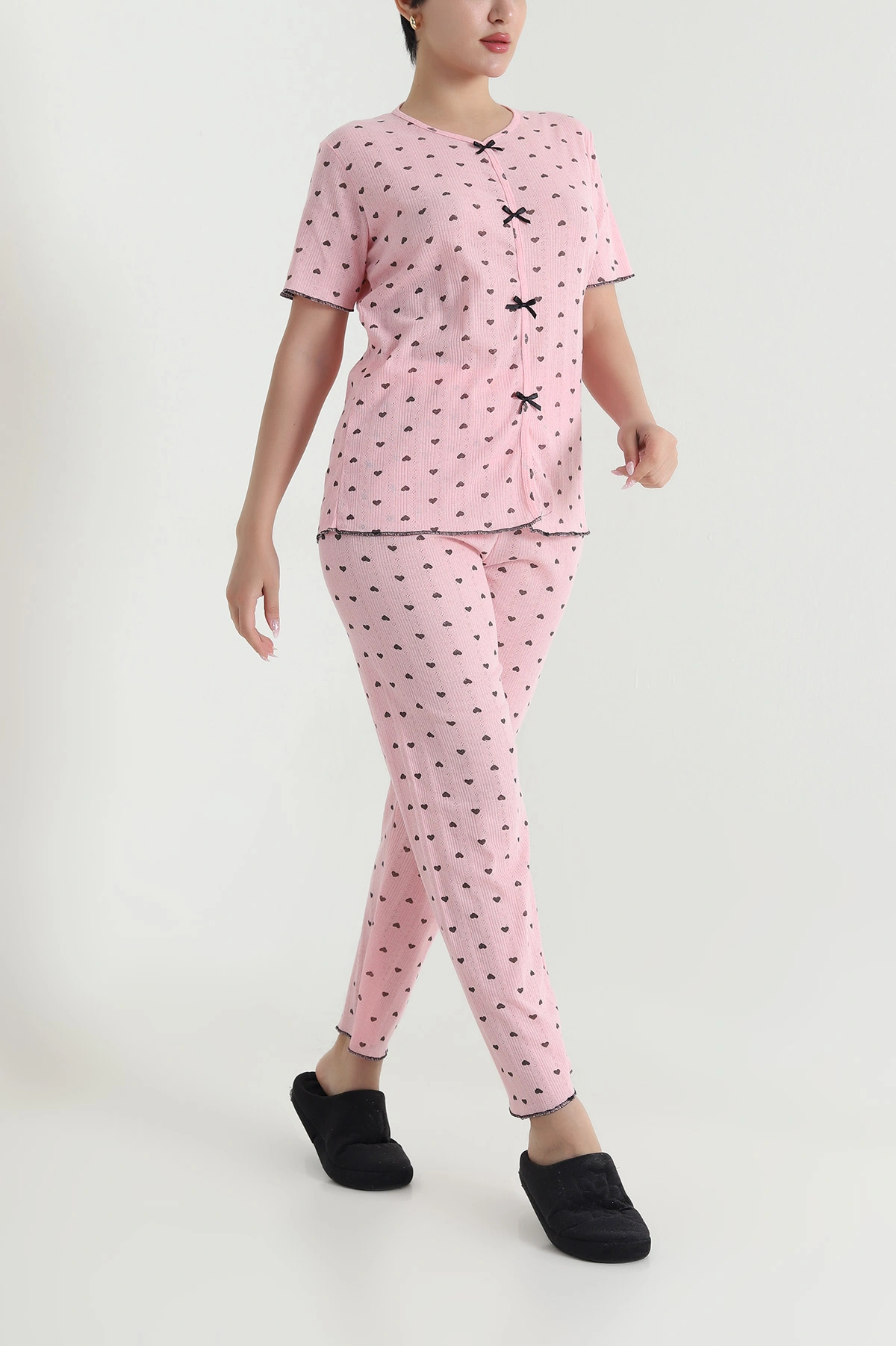 Pembe Baskılı Pointel Kadın Pijama Takımı 463565