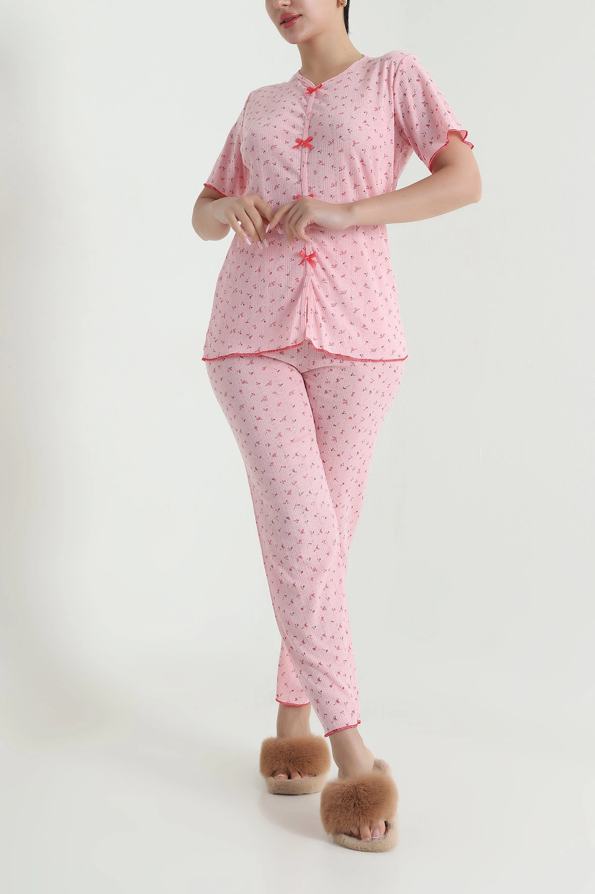 Pembe Baskılı Pointel Kadın Pijama Takımı 463566