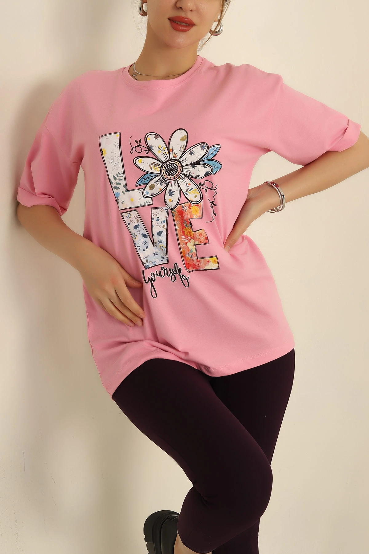 Pembe Baskılı Süprem Bayan Tişört 266363