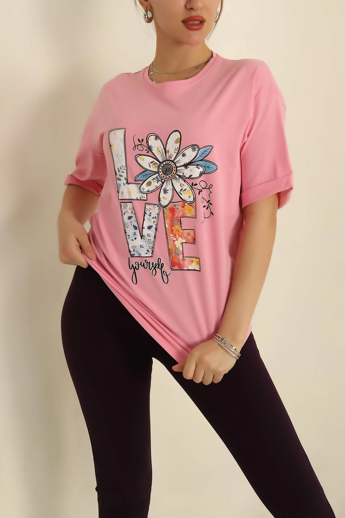 Pembe Baskılı Süprem Bayan Tişört 266363