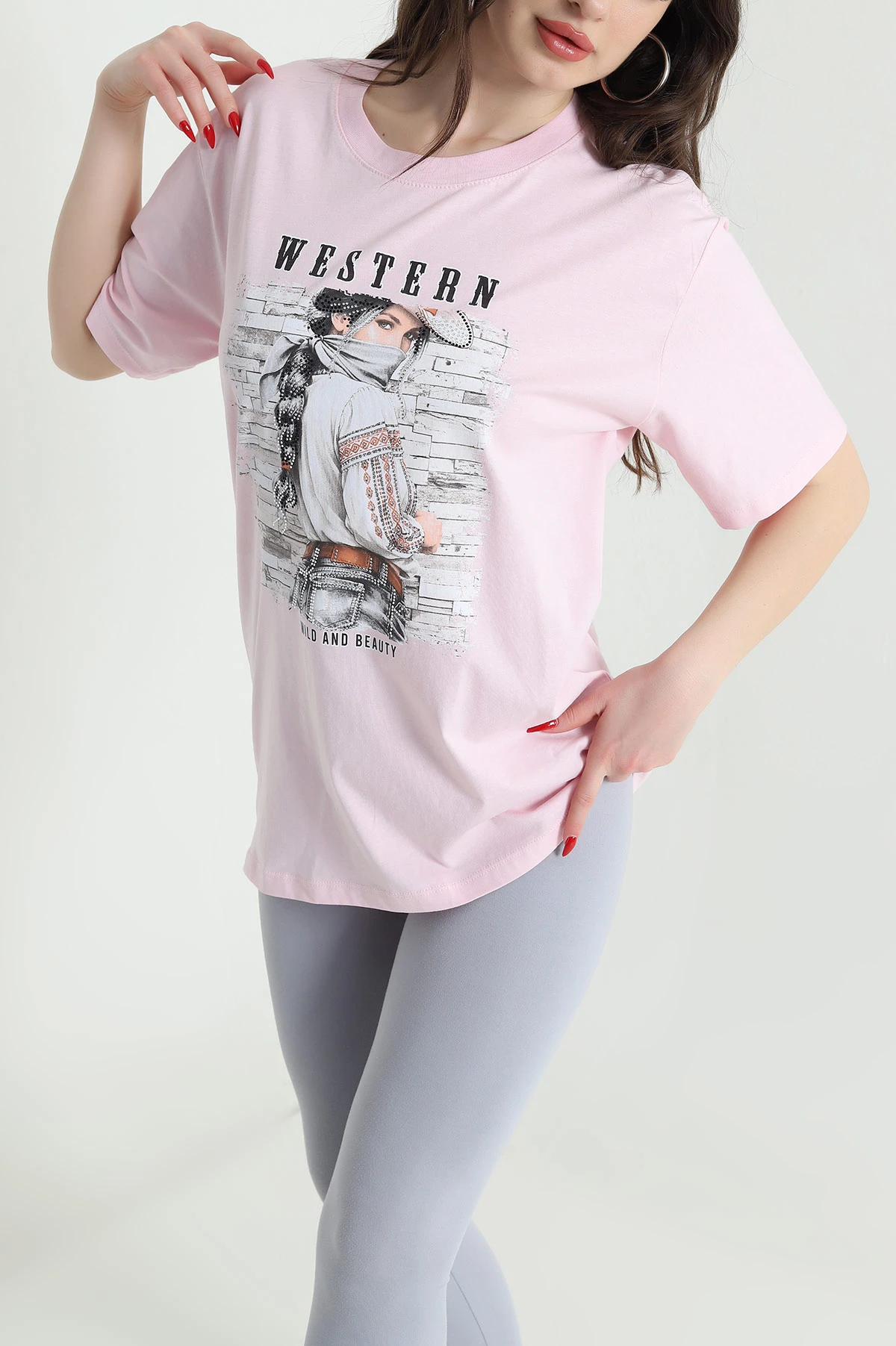 Pembe Baskılı Süprem Kadın Tişört 443691