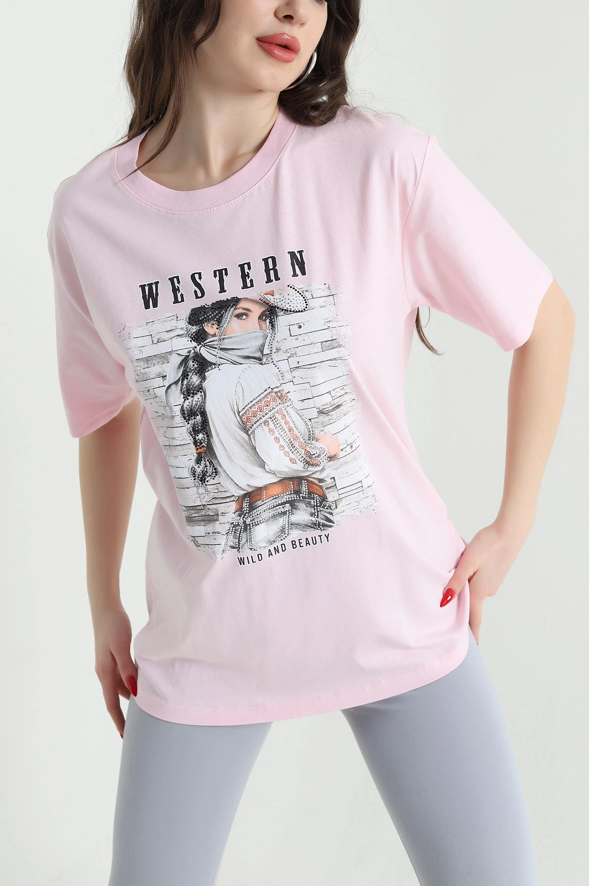 Pembe Baskılı Süprem Kadın Tişört 443691