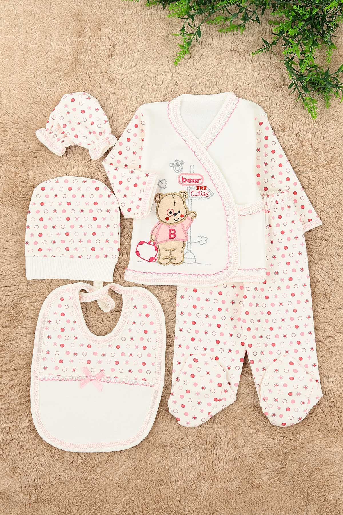 Pembe Bear Ayı Nakışlı 5 Parçalı Kız Zıbın Seti 158772