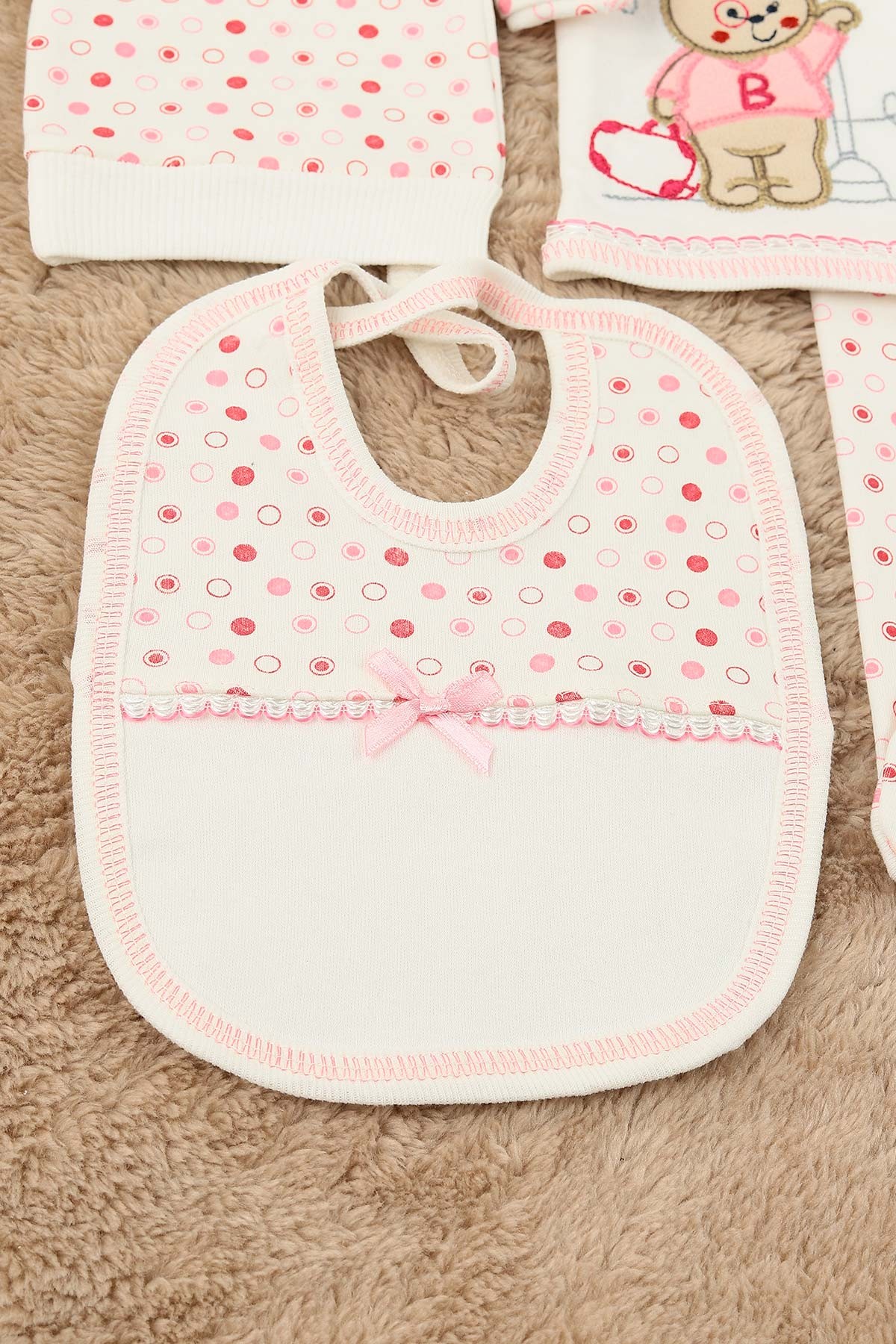 Pembe Bear Ayı Nakışlı 5 Parçalı Kız Zıbın Seti 158772