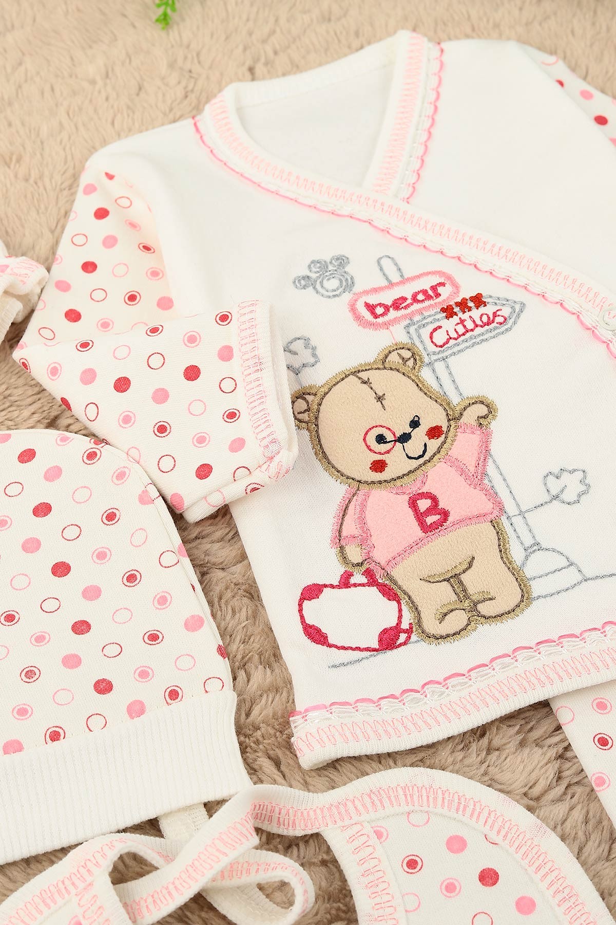Pembe Bear Ayı Nakışlı 5 Parçalı Kız Zıbın Seti 158772