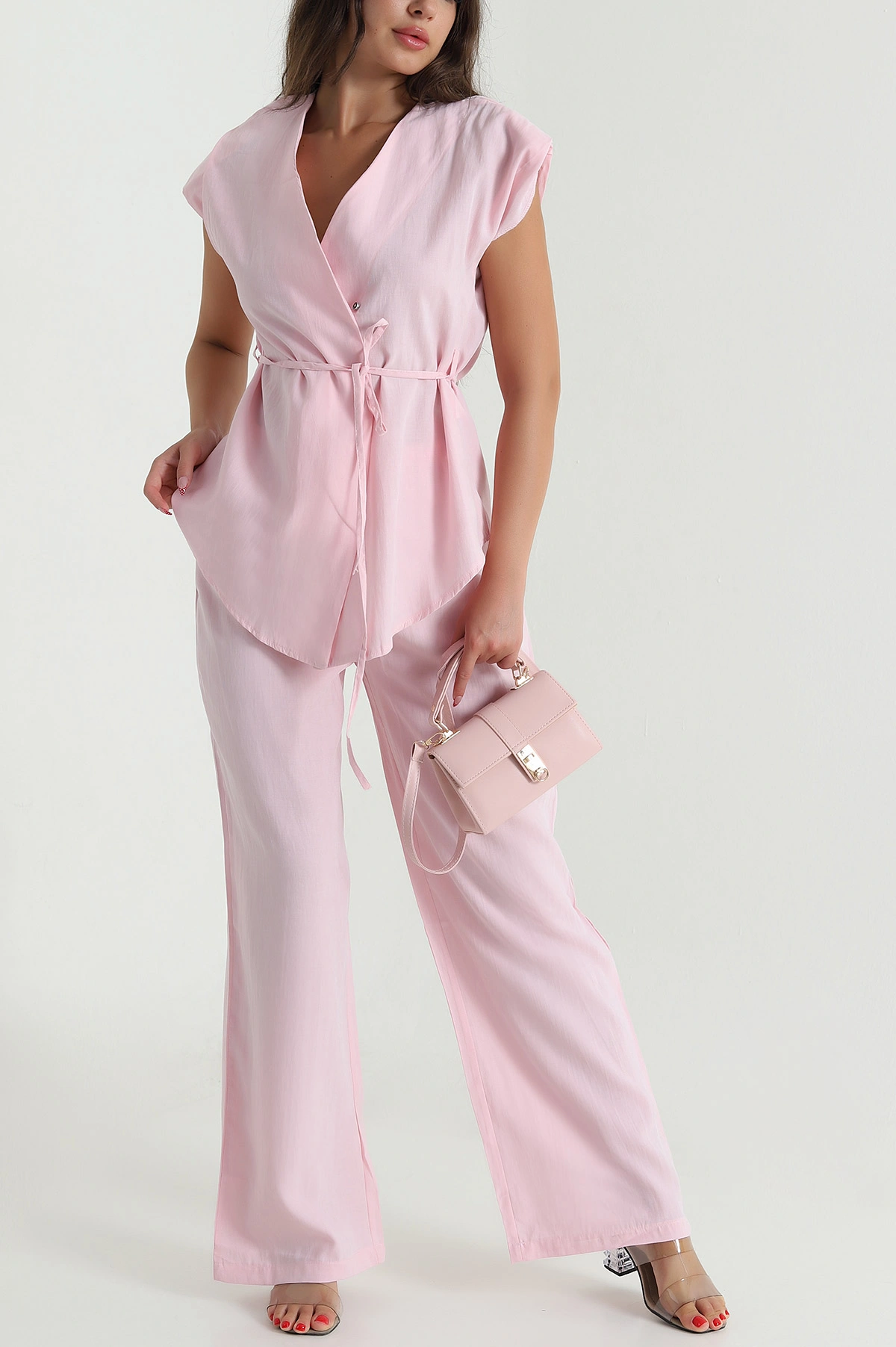 Pembe Bel Lastikli Tencel Kadın İkili Takım 472277