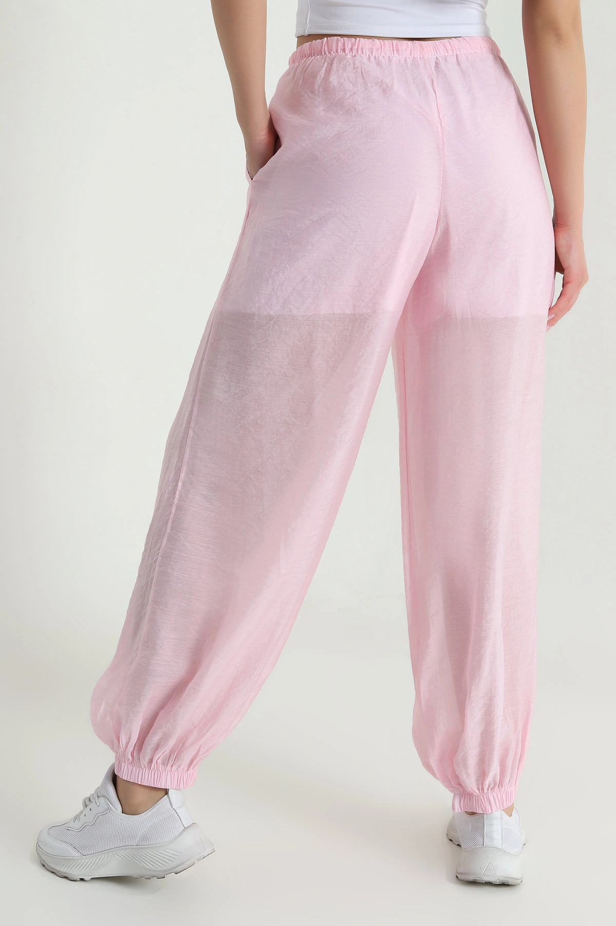 Pembe Bel ve Paça Lastikli Astarlı Tensel Kadın Pantolon 465314