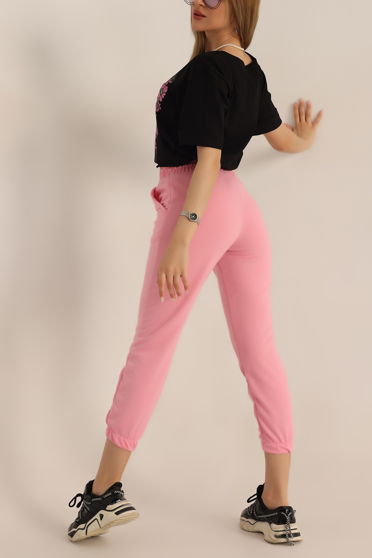 Pembe Bel ve Paça Lastikli Bayan Eşofman Altı 185726