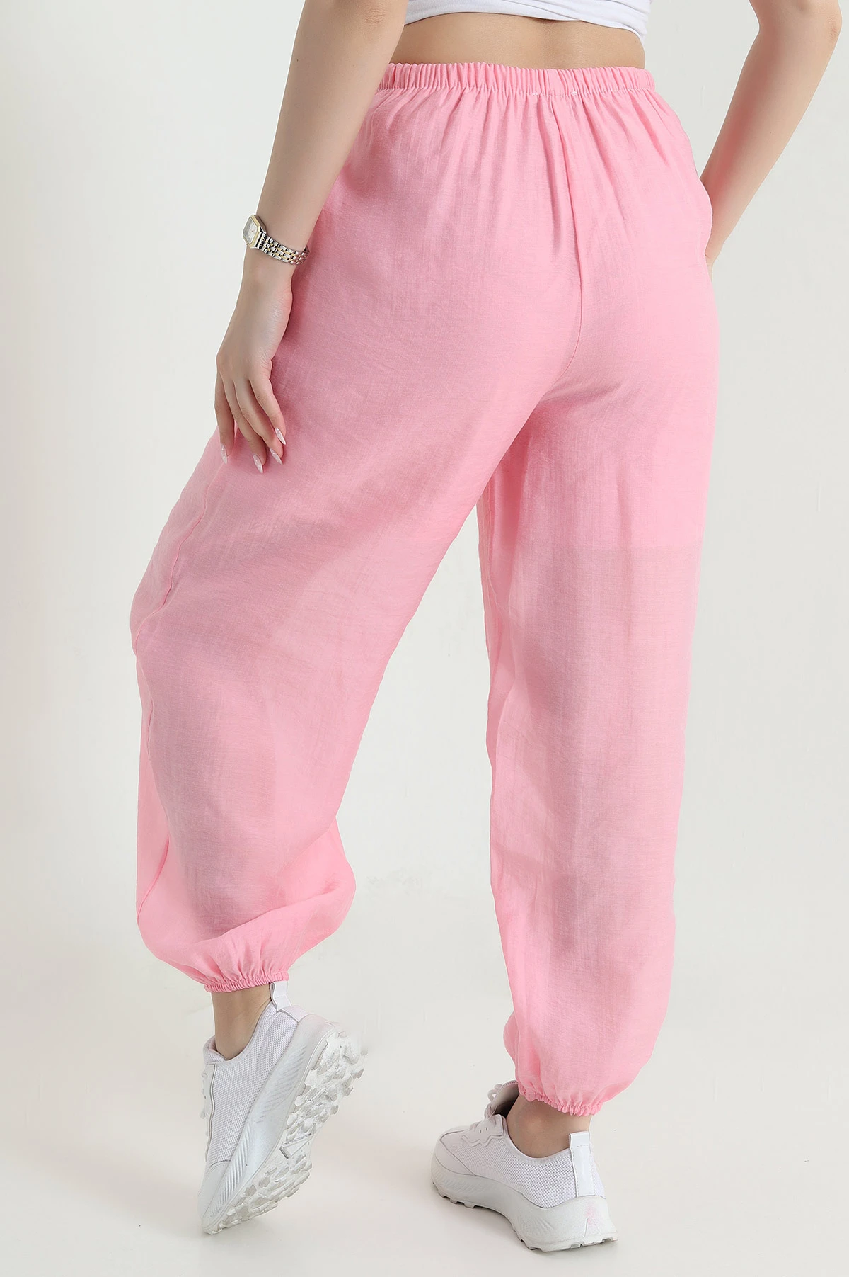Pembe Bel ve Paça Lastikli Tensel Kadın Pantolon 457047