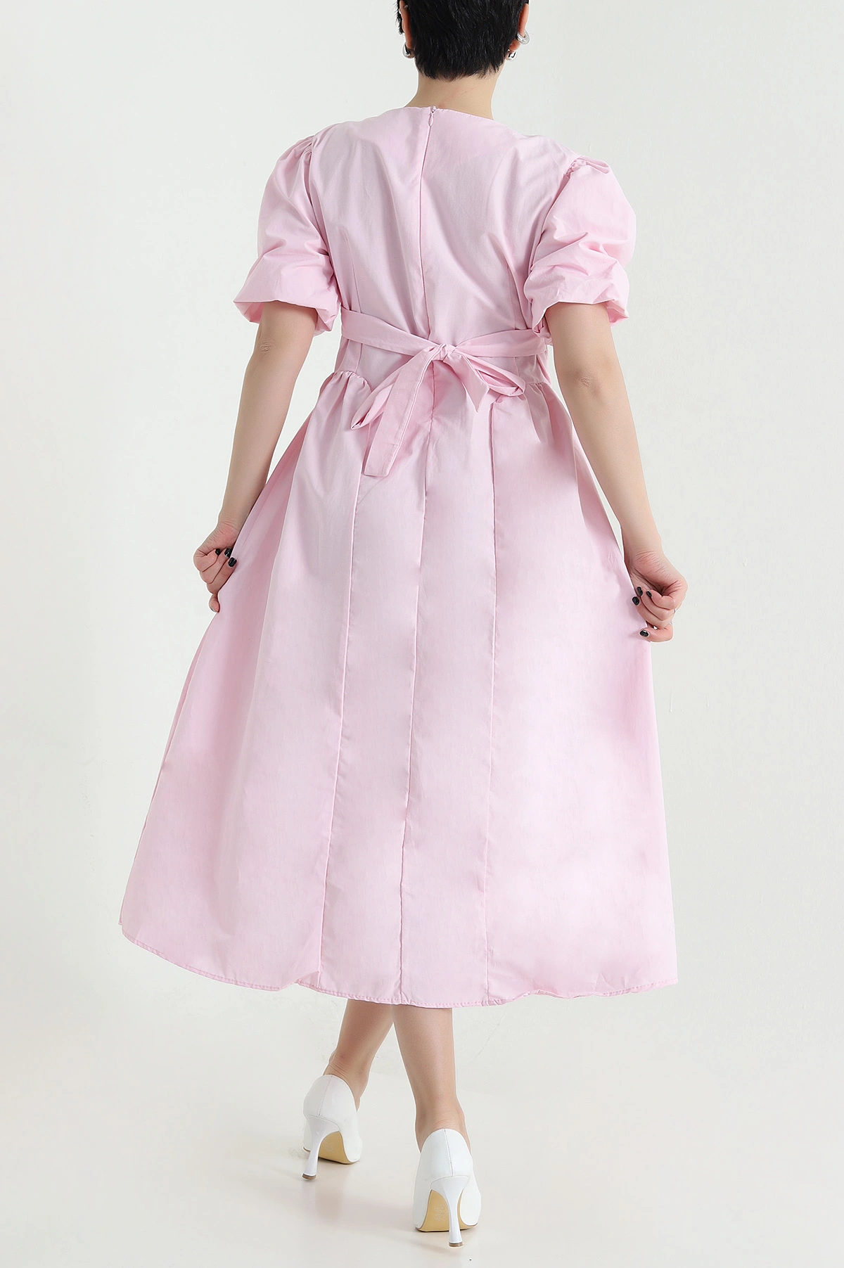 Pembe Belden Bağlamalı Poplin Kadın Elbise 454996