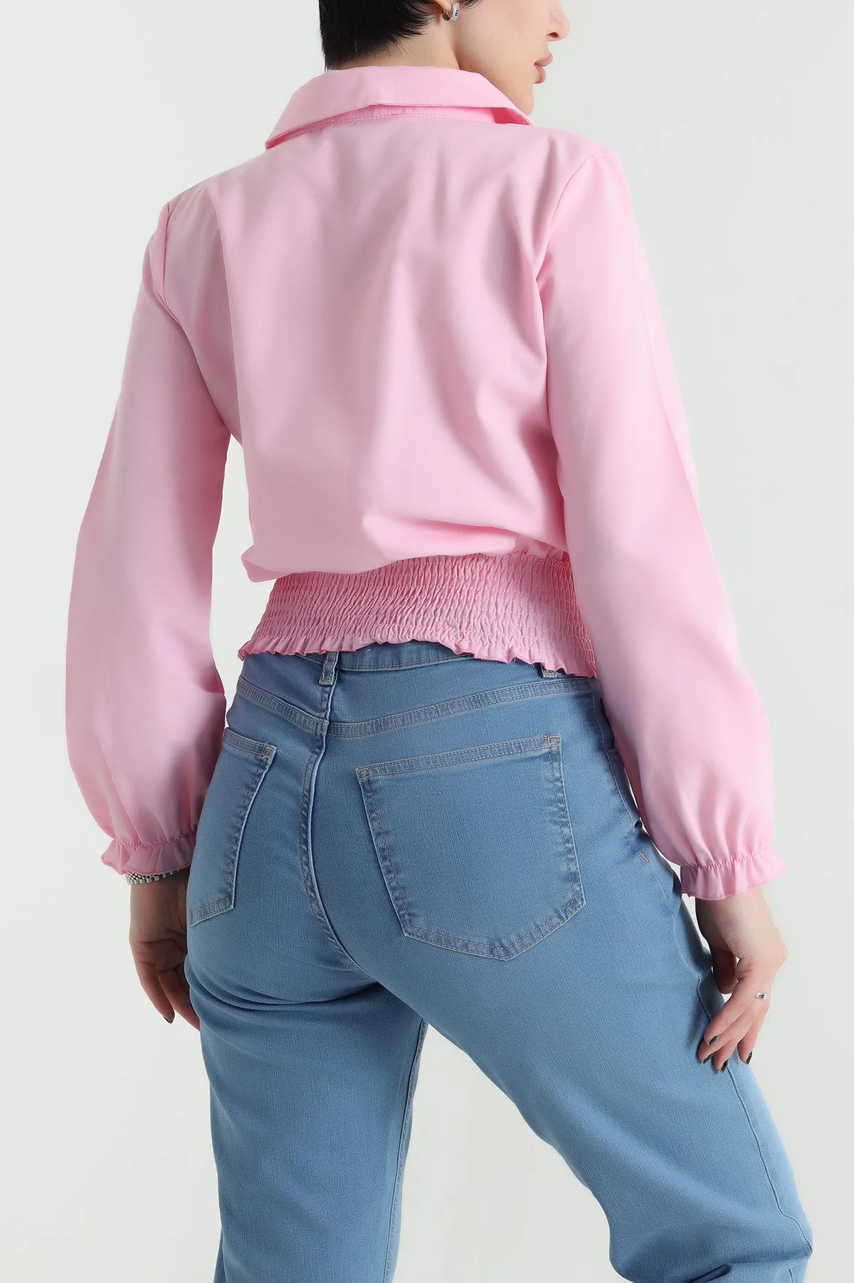 Pembe Beli Gipeli Poplin Kadın Gömlek Bluz 456831