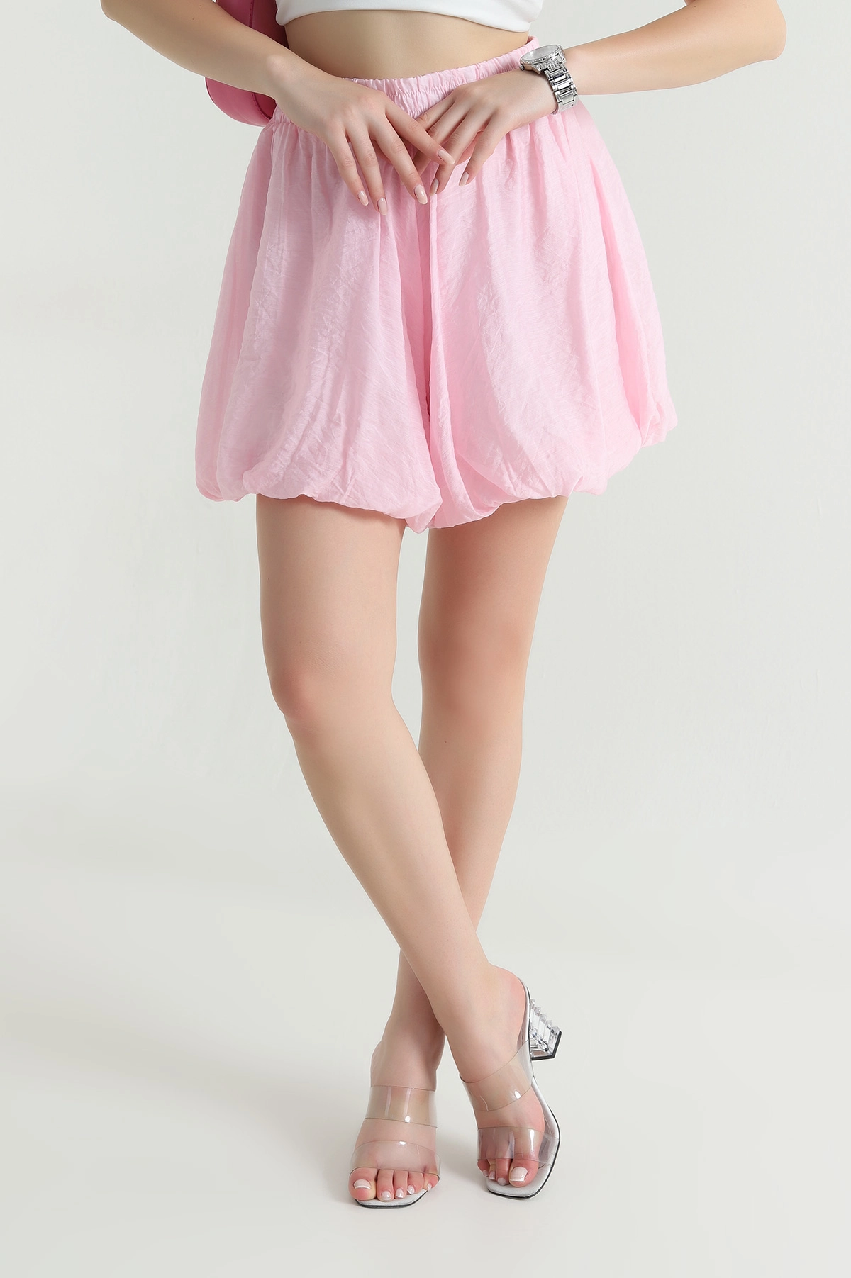 Pembe Beli Lastikli Astarlı Tensel Kadın Şort 465306