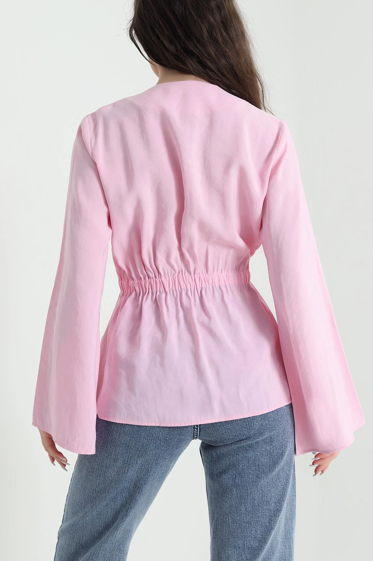 Pembe Beli Lastikli Cupra Modal Kadın Bluz 446816