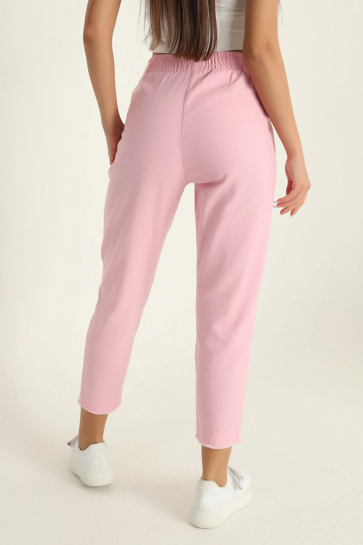 Pembe Beli lastikli Gabardin Bayan Pantolon 297344