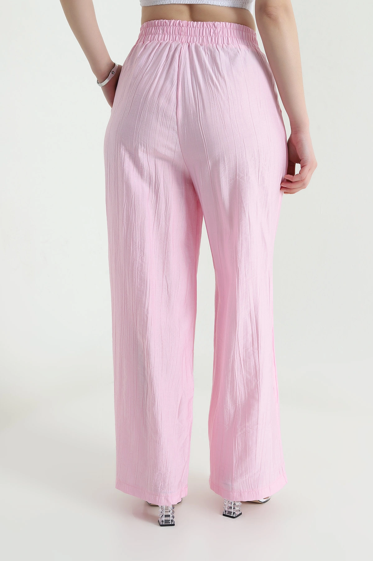 Pembe Beli Lastikli Palazzo Kadın Çilek Yürüyüş Pantolonu 454821