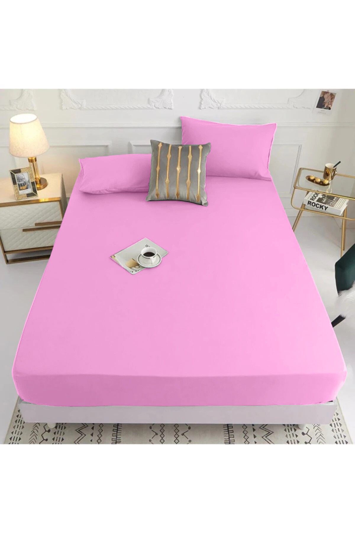 160x200 Pembe Bella Home Ranforce Lastik Çarşaf Seti 205403