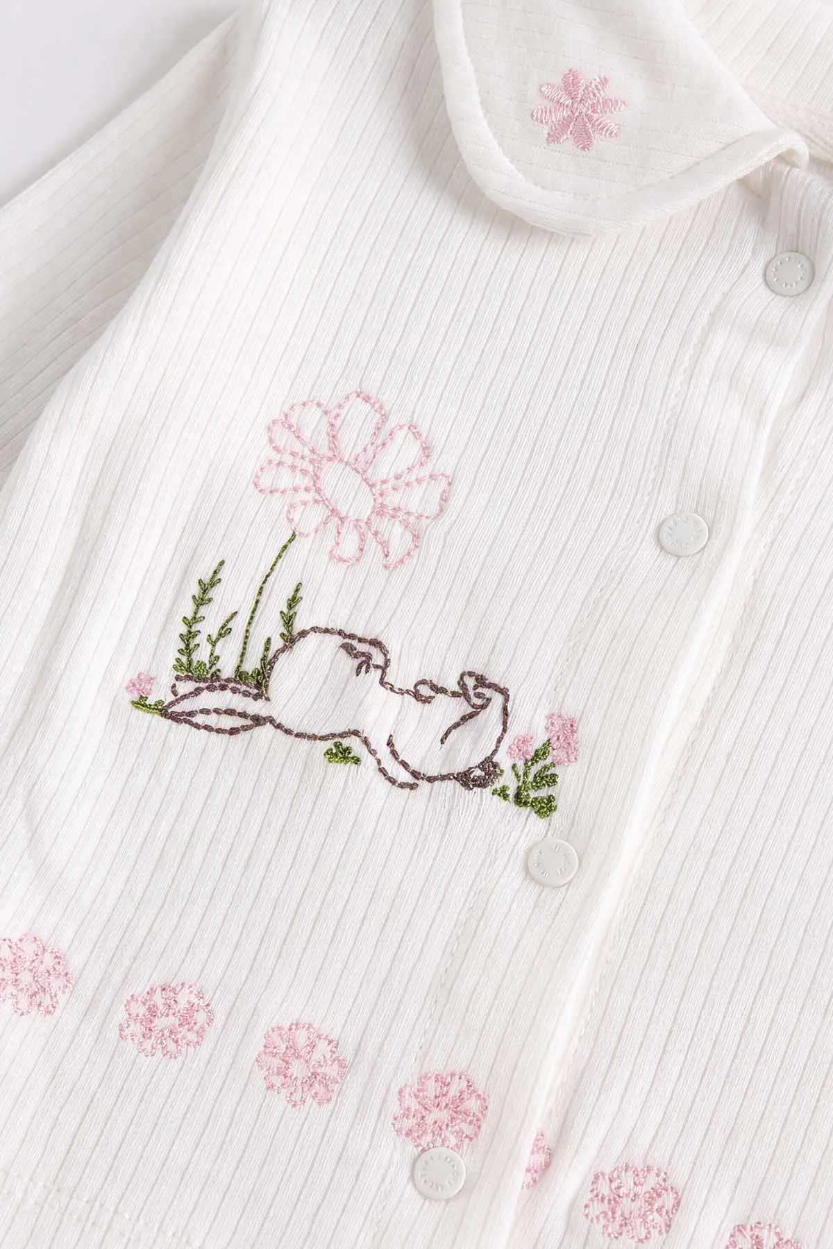Pembe Beyaz  (0-3 Ay) Tavşan Nakışlı Kutulu Yeni Doğan Kız Bebek 5'li Zıbın Set 475348