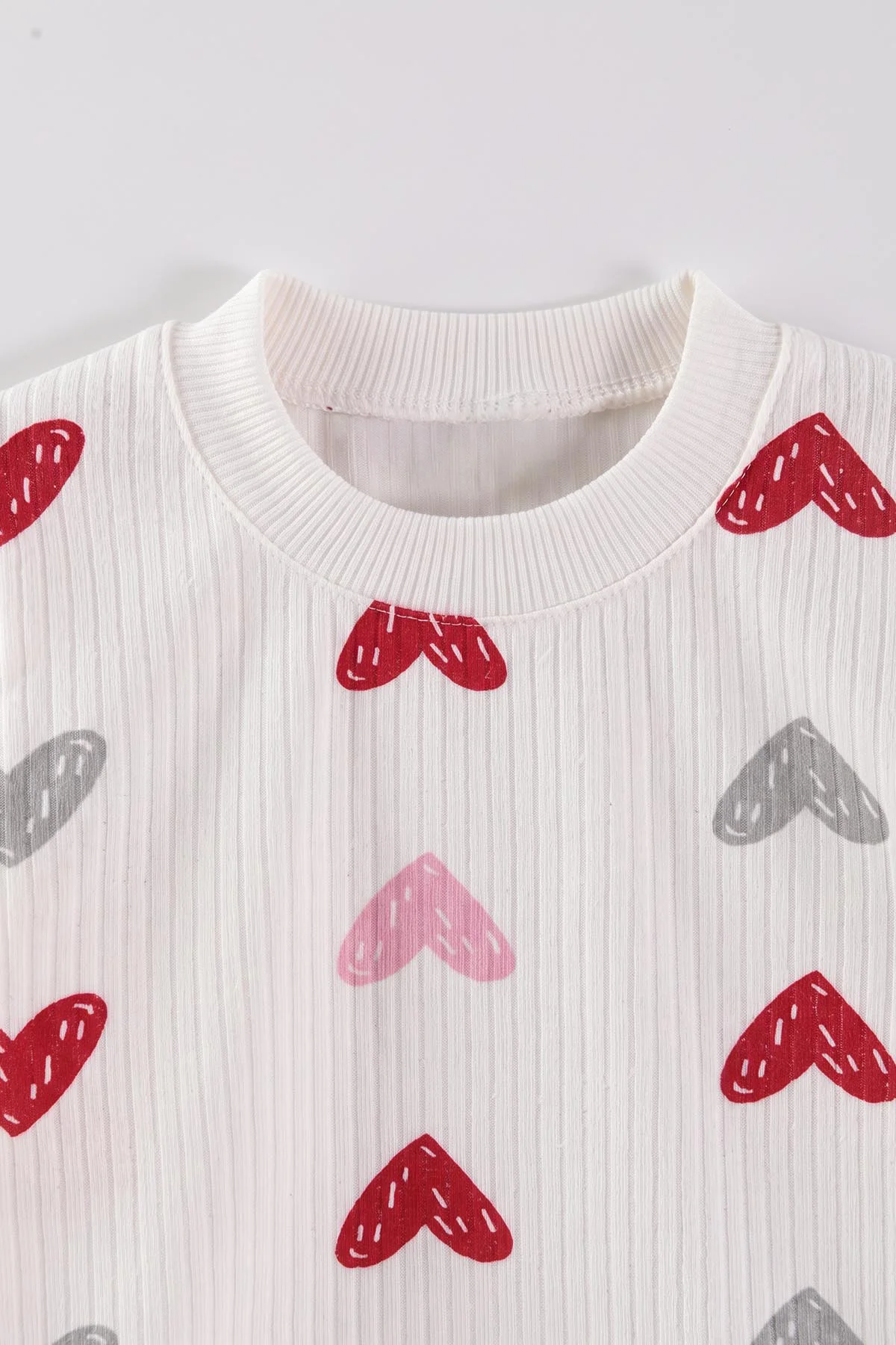 Pembe Beyaz (1-3 Yaş) Kalp Desenli Raporlu Kız  Çocuk Pijama Takım 477277