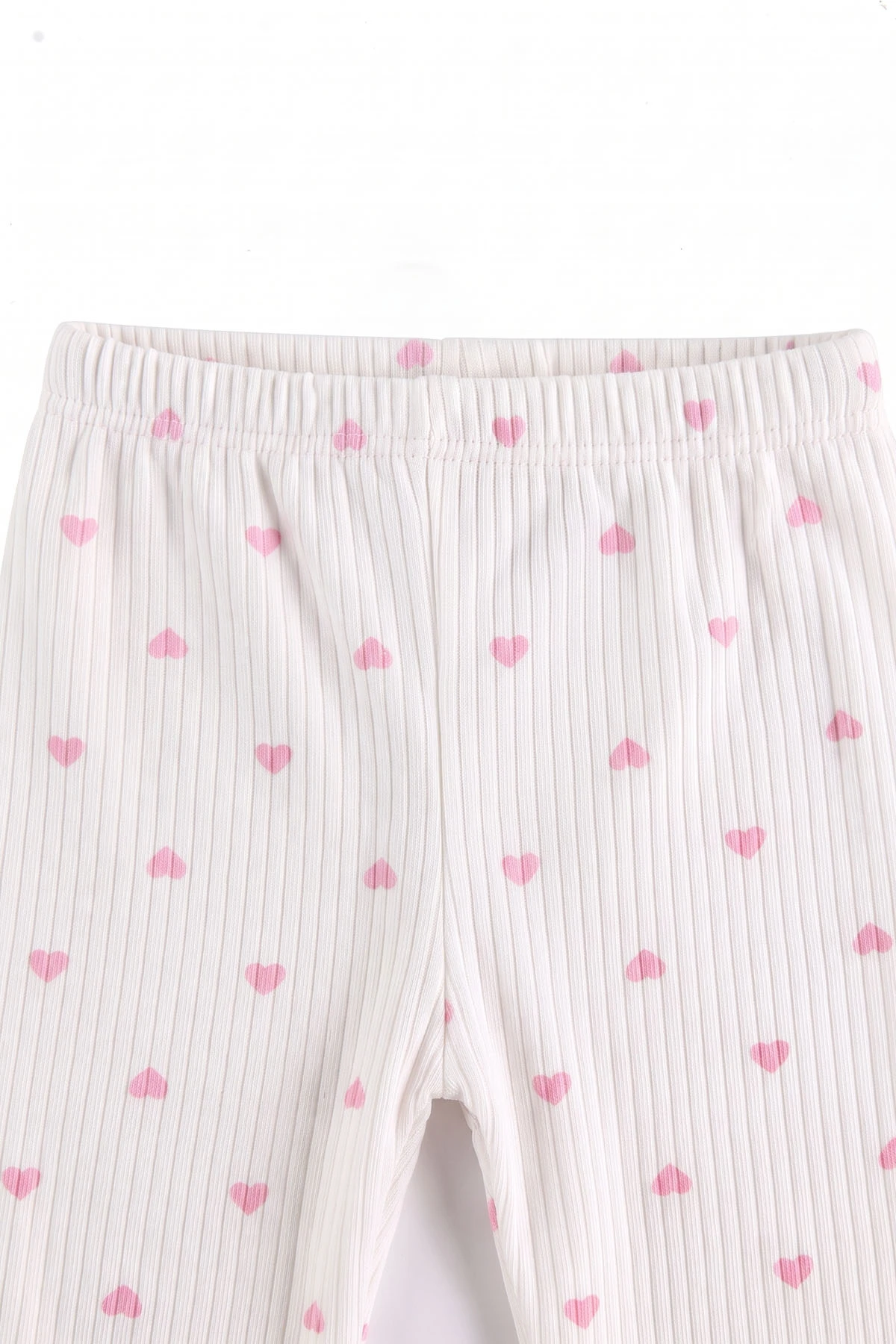 Pembe Beyaz   (1-3 Yaş) Küçük Kalp Desenli  Raporlu Kız Çocuk Pijama Takım 477357