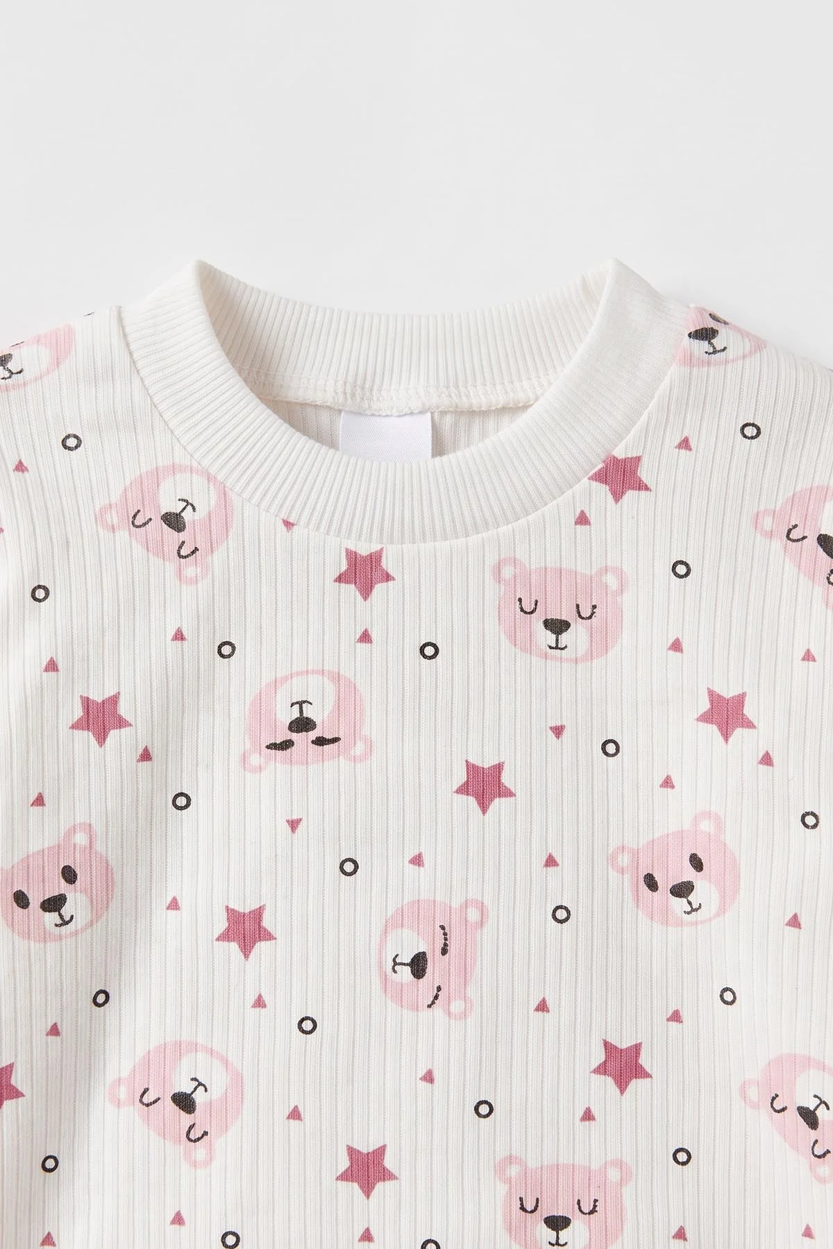Pembe Beyaz (1-3 Yaş) Yıldız Desenli Raporlu Çocuk Pijama Takım 477264