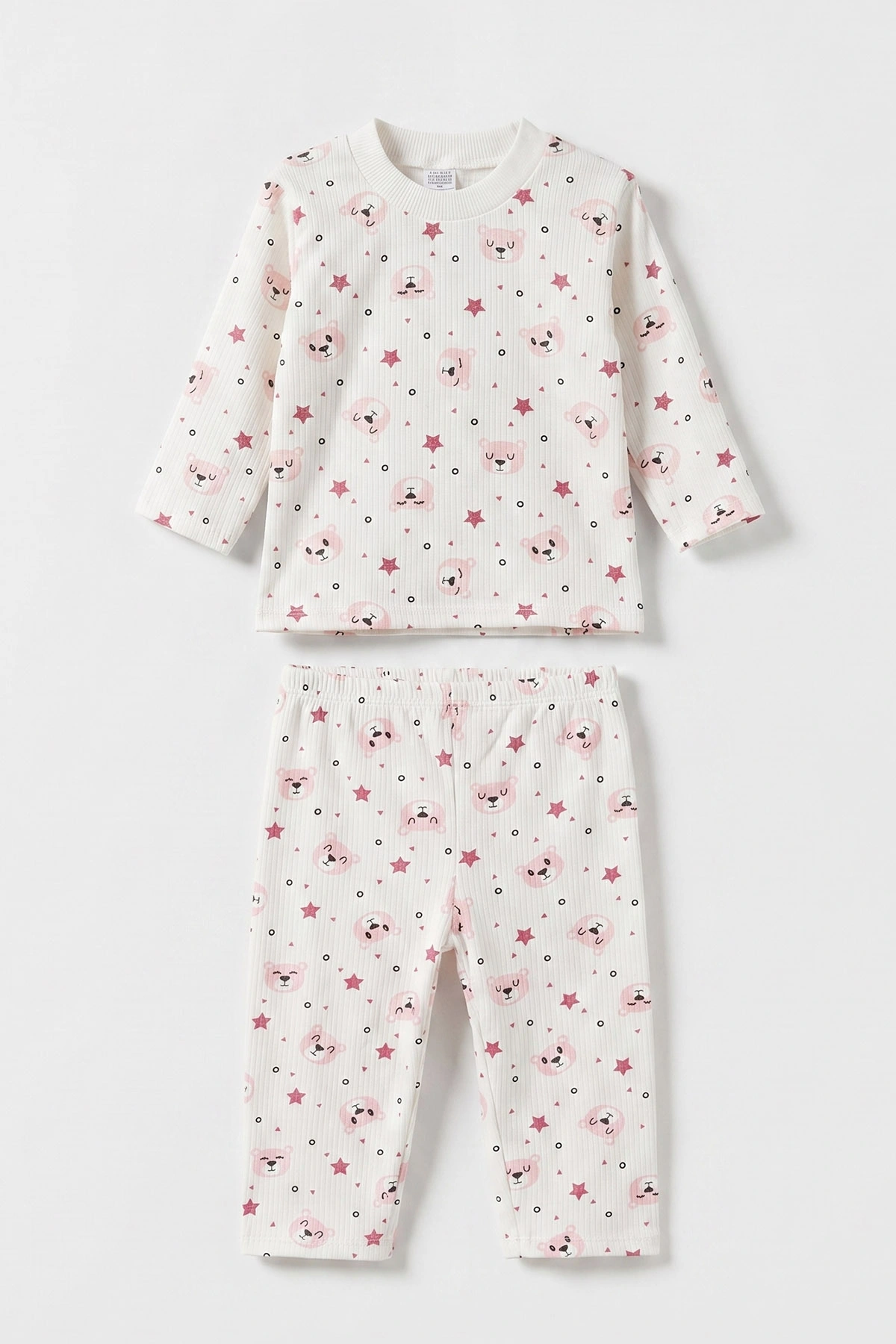 Pembe Beyaz (1-3 Yaş) Yıldız Desenli Raporlu Çocuk Pijama Takım 477264