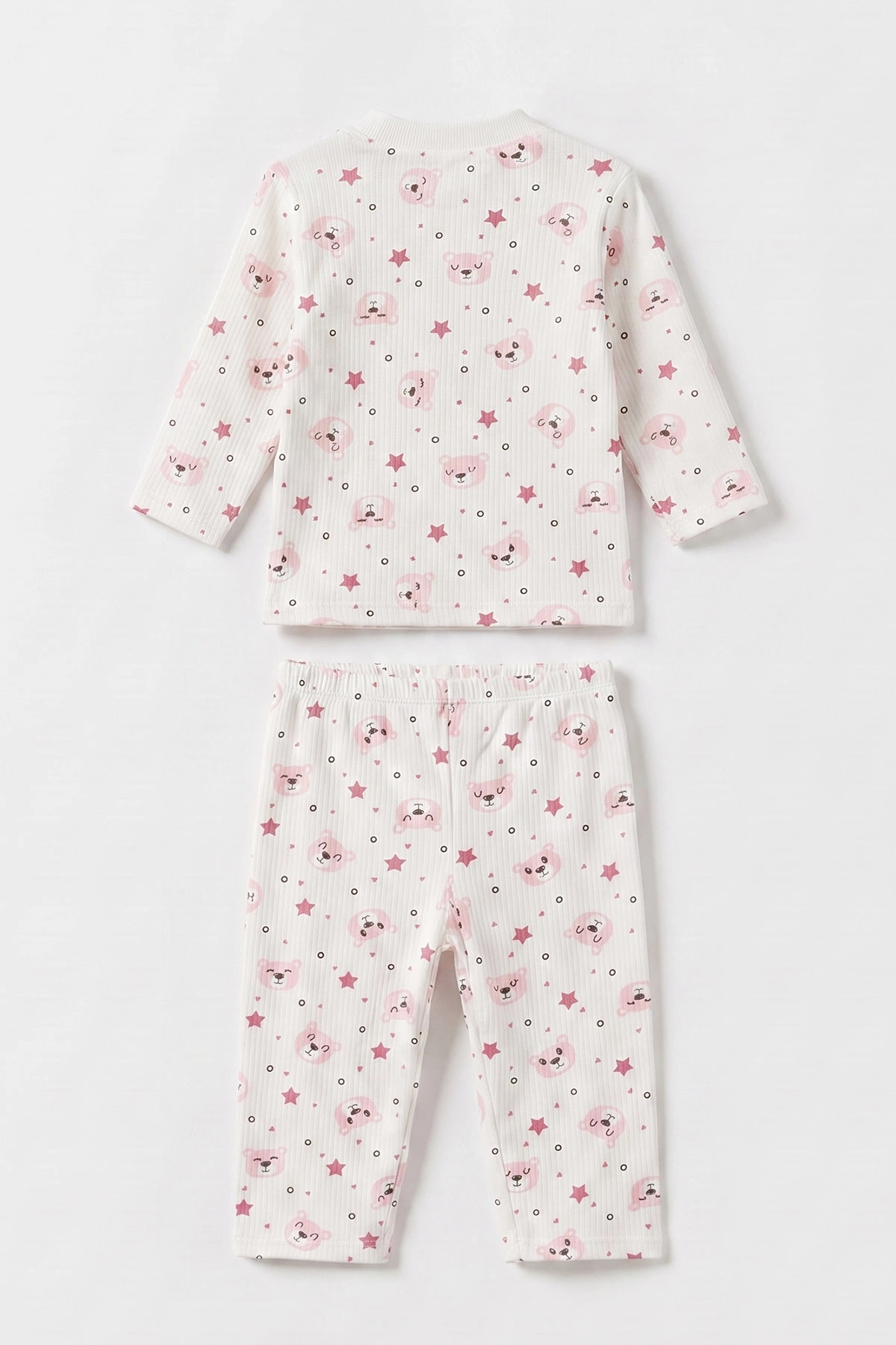 Pembe Beyaz (1-3 Yaş) Yıldız Desenli Raporlu Çocuk Pijama Takım 477264