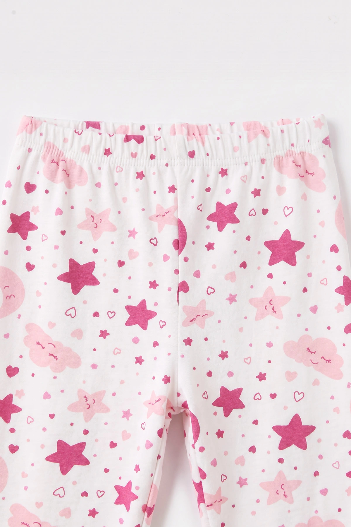 Pembe Beyaz   (1-3 Yaş) Yıldız ve Bulut Desenli  Çocuk Pijama Takım 477360