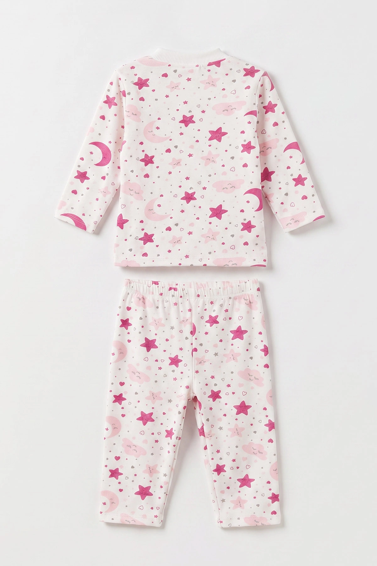 Pembe Beyaz   (1-3 Yaş) Yıldız ve Bulut Desenli  Çocuk Pijama Takım 477360