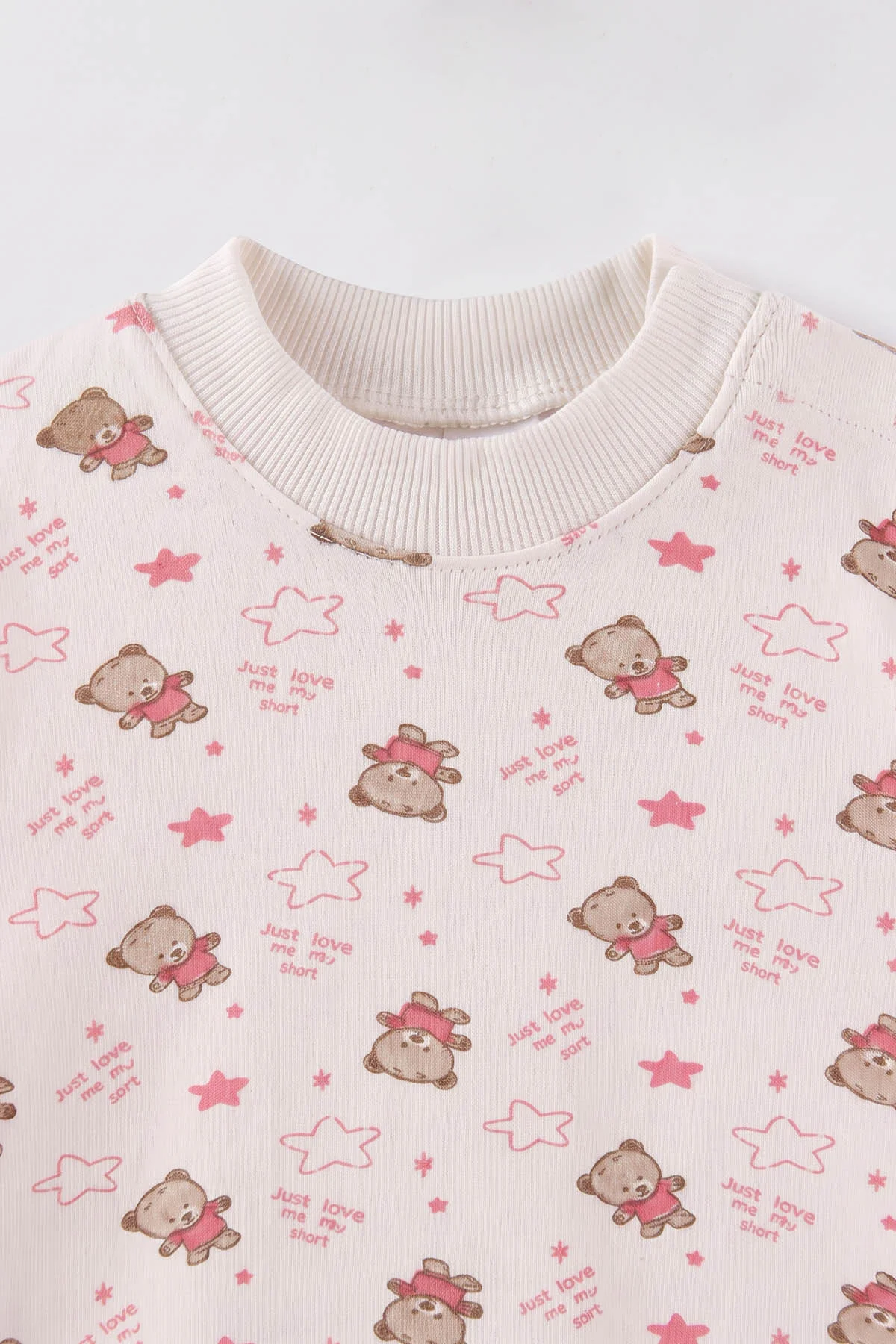 Pembe Beyaz   (1-3 Yaş) Yıldızlı Ayıcık Desenli   Çocuk Pijama Takım 477363