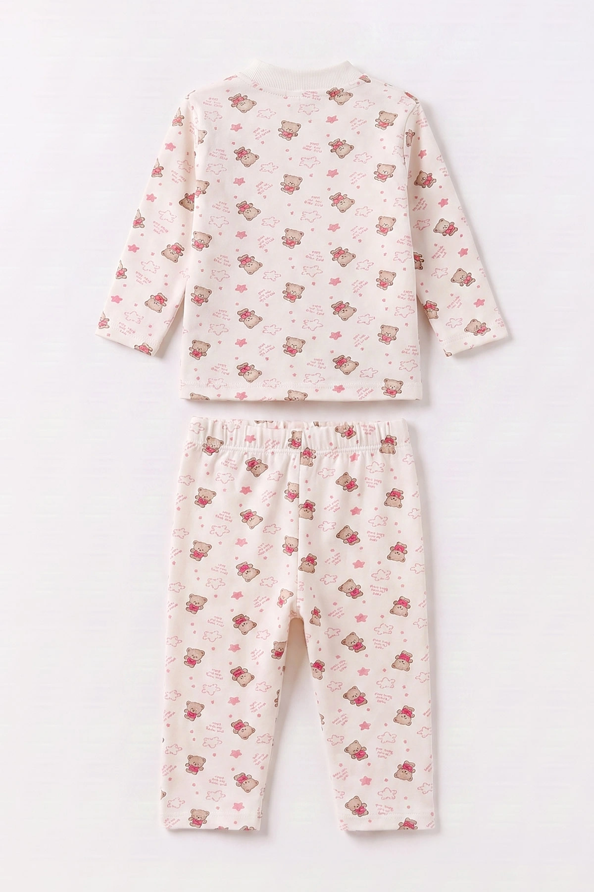 Pembe Beyaz   (1-3 Yaş) Yıldızlı Ayıcık Desenli   Çocuk Pijama Takım 477363