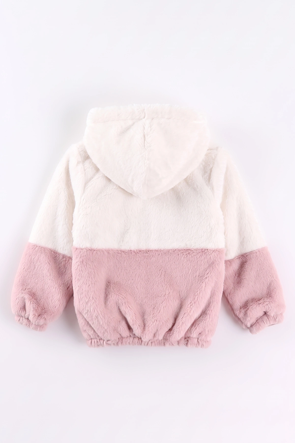 Pembe Beyaz (7-14 Yaş)2 Renkli Kapüşonlu  Kız Çocuk Peluş  Ceket 494171