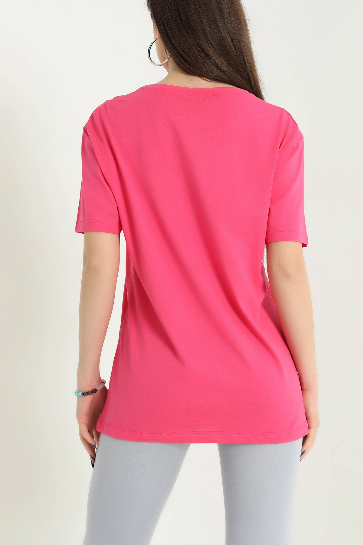 Pembe Bisiklet Yaka Baskılı Süprem Tişört 338090