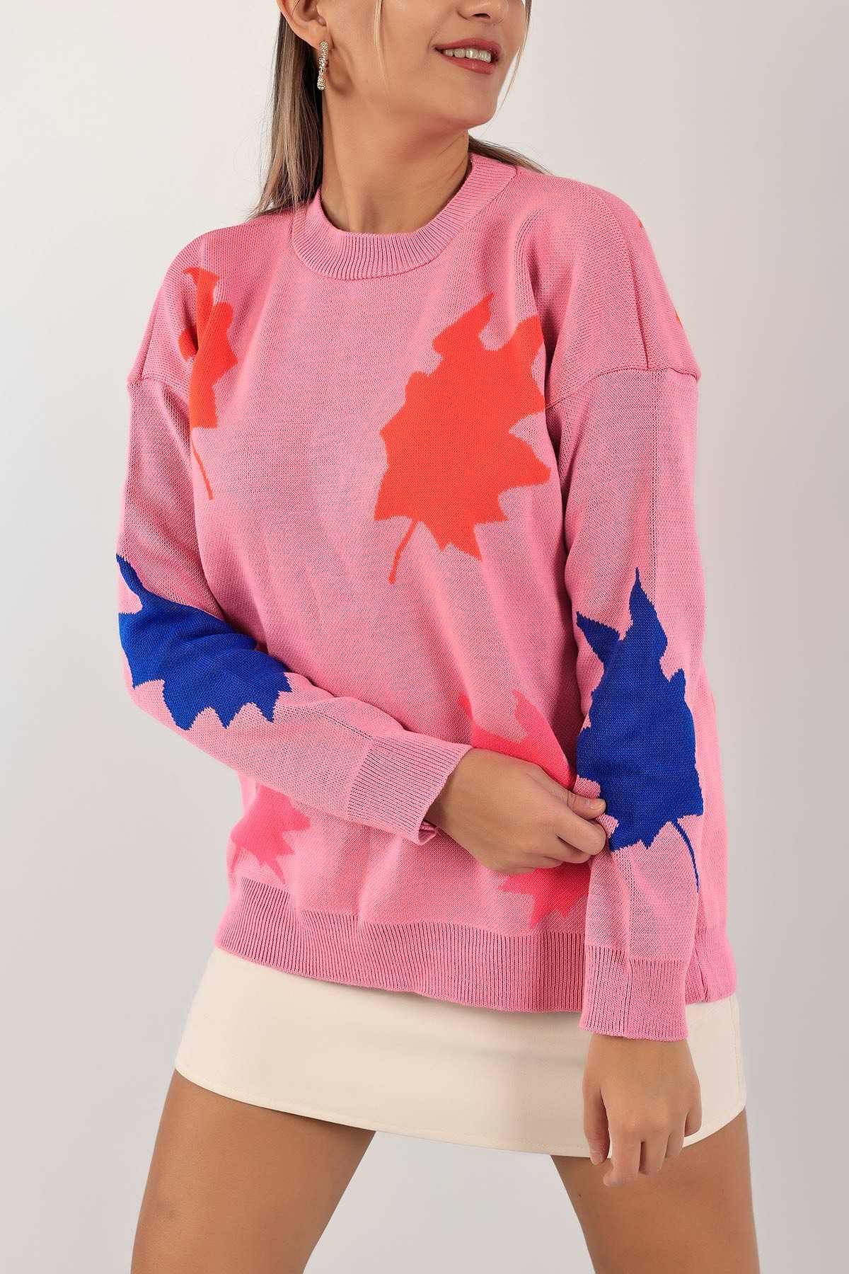Pembe Bisiklet Yaka Bayan Triko Kazak 136317
