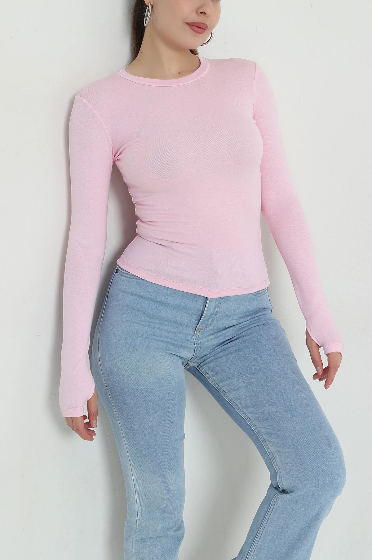 Pembe Bisiklet Yaka Buzzy Kadın Bluz 484310