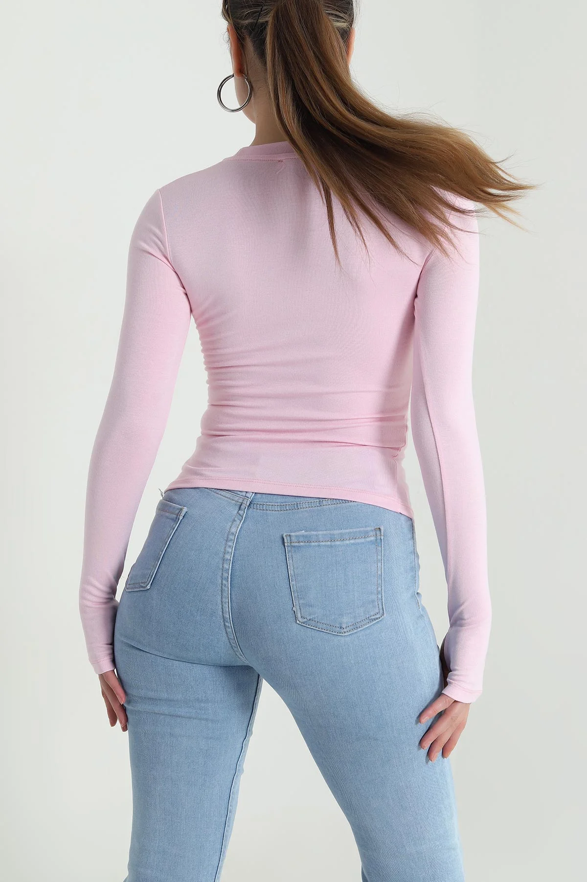 Pembe Bisiklet Yaka Buzzy Kadın Bluz 484310