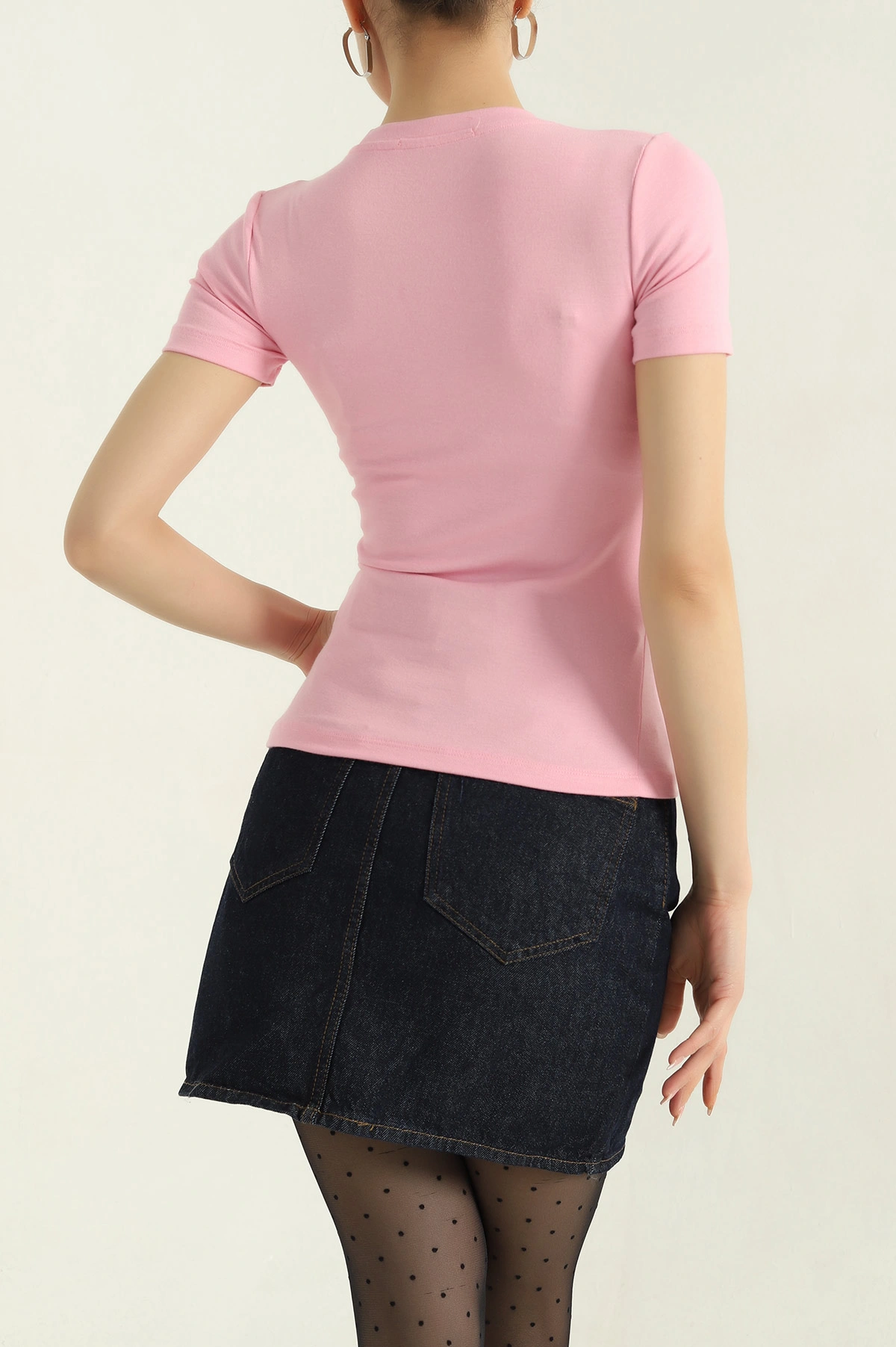 Pembe Bisiklet Yaka Çilek Kumaş Bluz 355426