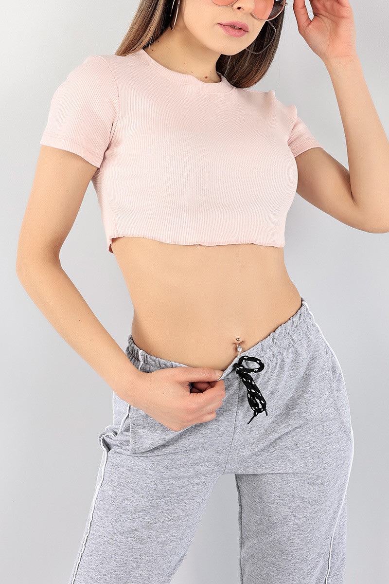 Pembe Bisiklet Yaka Fitilli Crop 97036
