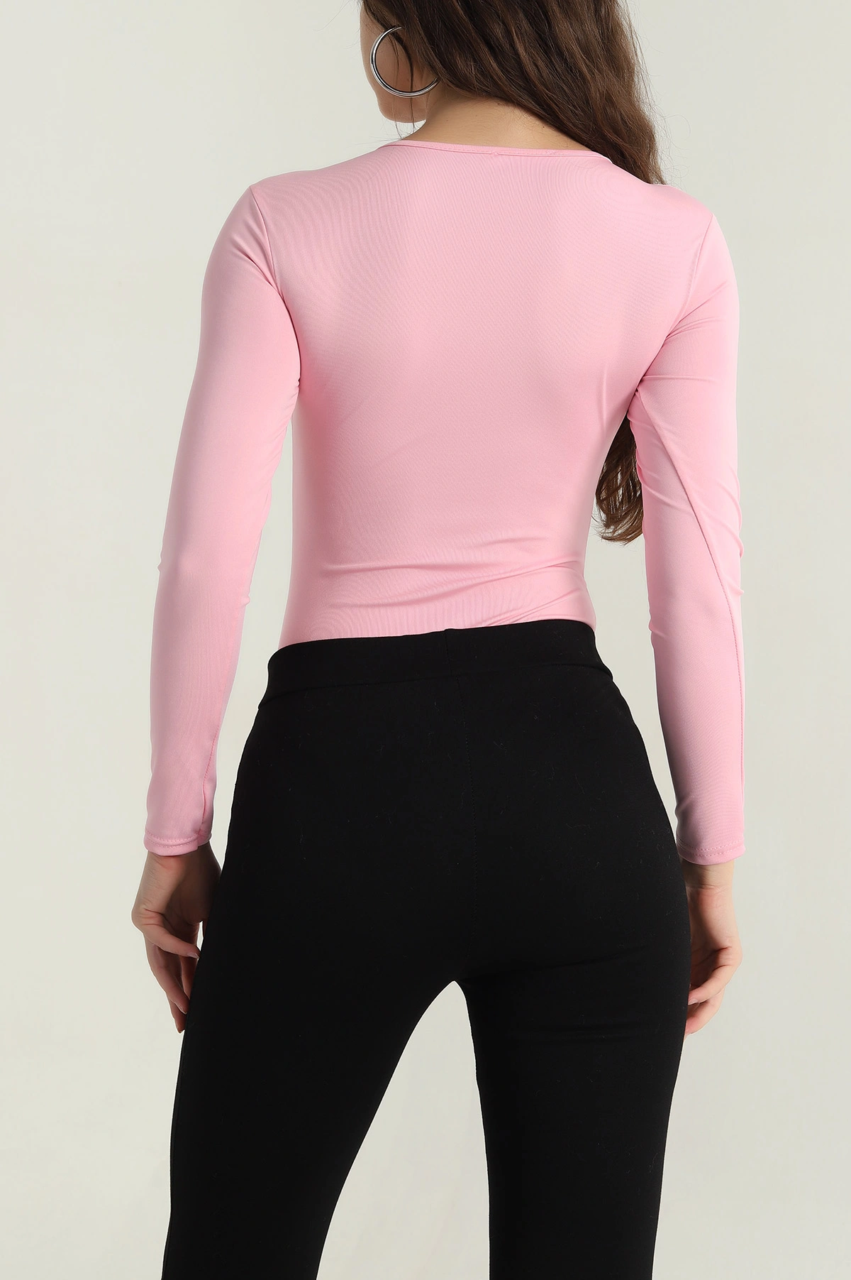 Pembe Bisiklet Yaka Dalgıç Zıbın Bluz 407657