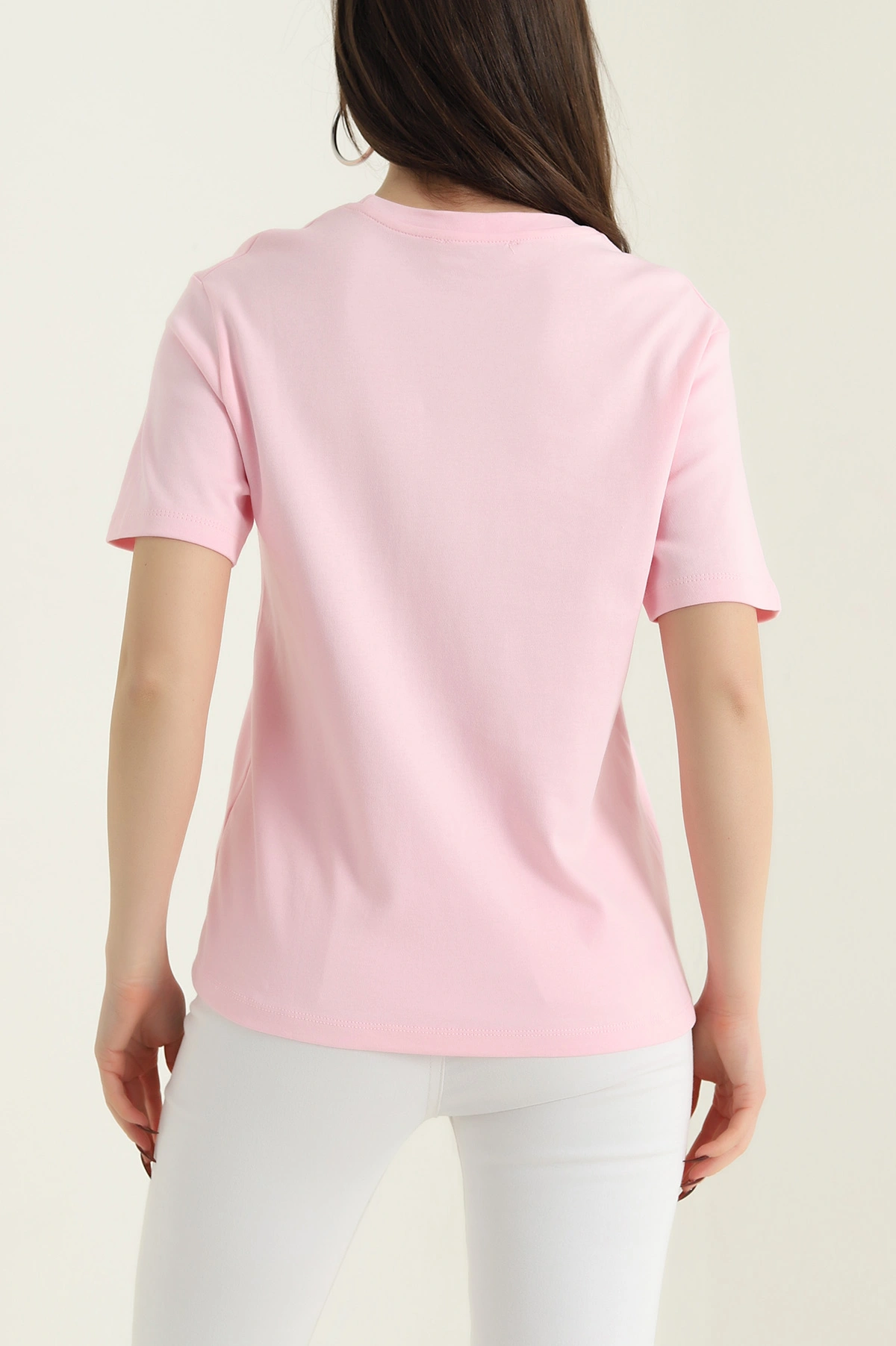 Pembe Bisiklet Yaka İnterlok Kadın Tişört 435241