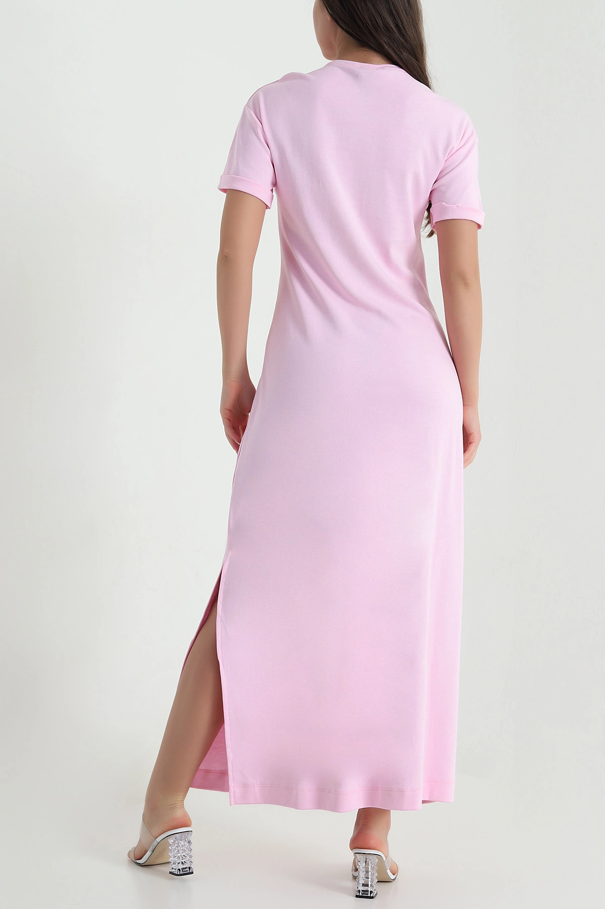 Pembe Bisiklet Yaka Kadın Elbise 460407