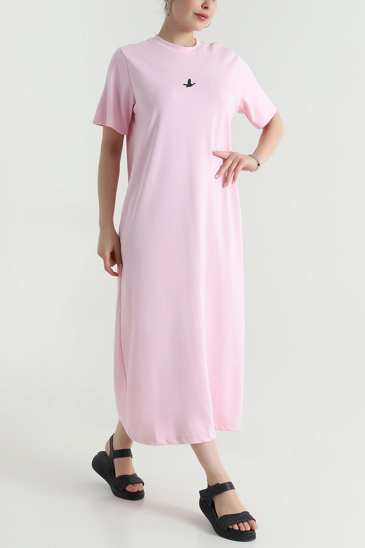 Pembe Bisiklet Yaka Kısa Kol Oysho Kadın Elbise 472675